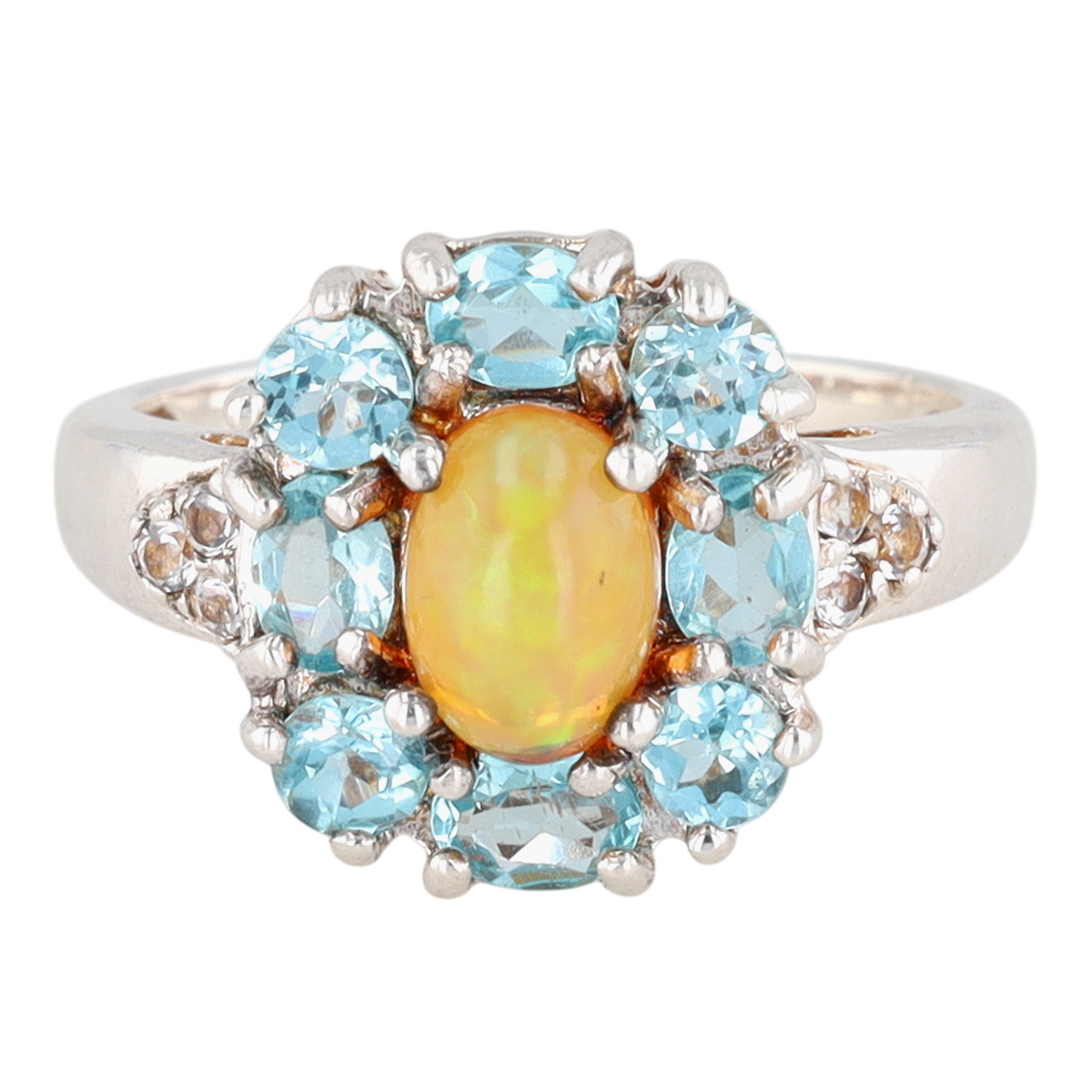 Signed Sterling Silver Multi Gemstone Halo Ring Size 6