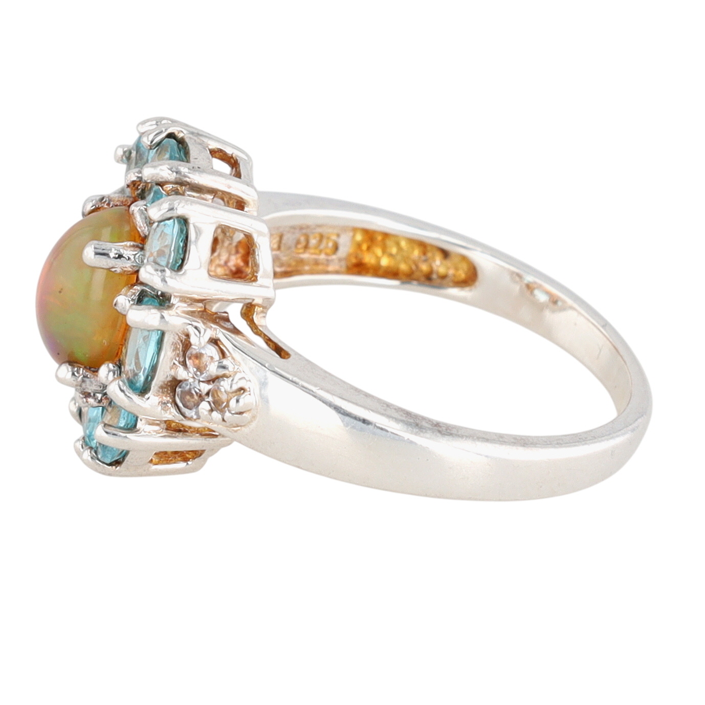 Signed Sterling Silver Multi Gemstone Halo Ring Size 6