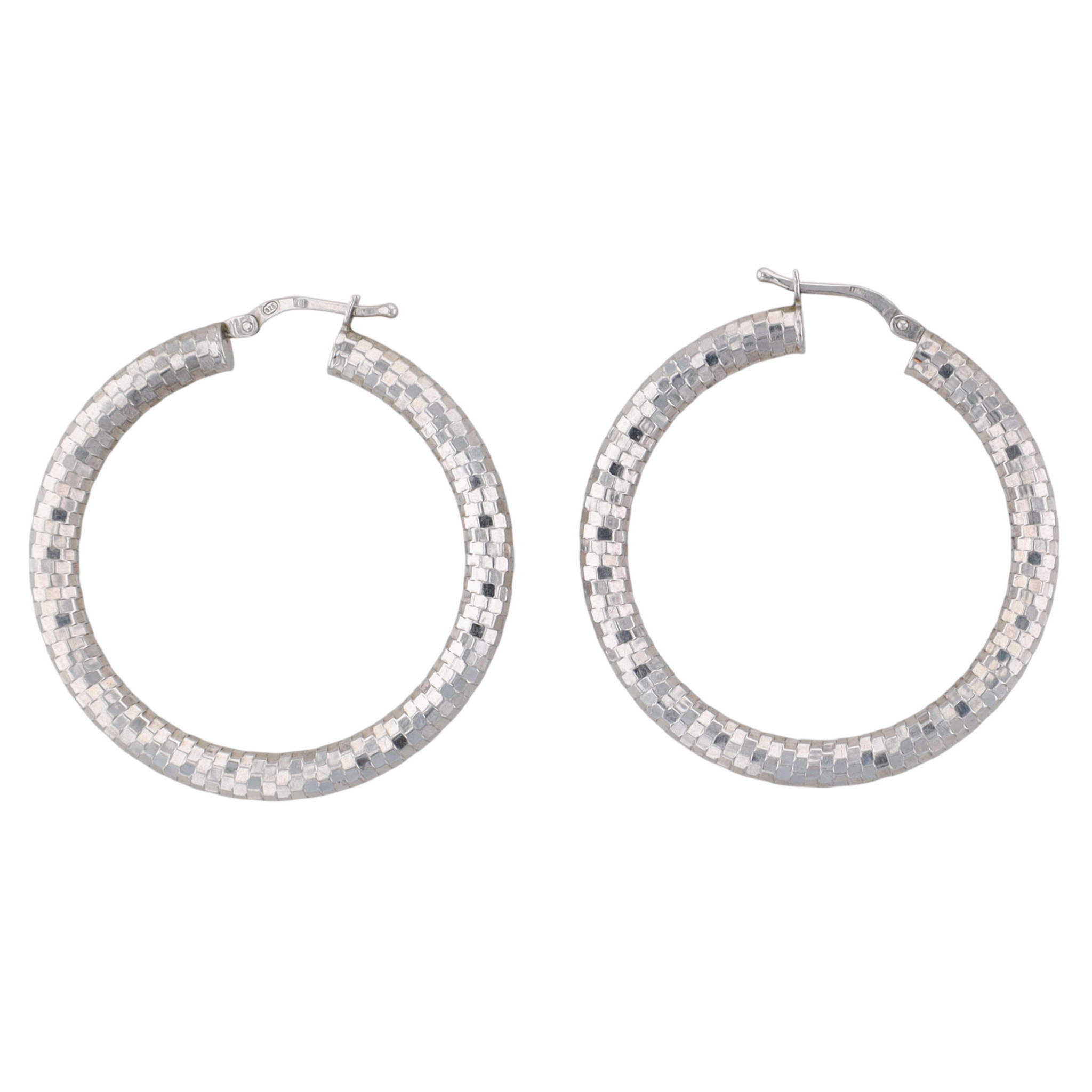 Milor Italy Sterling Silver Multi Faceted Hoop Earrings