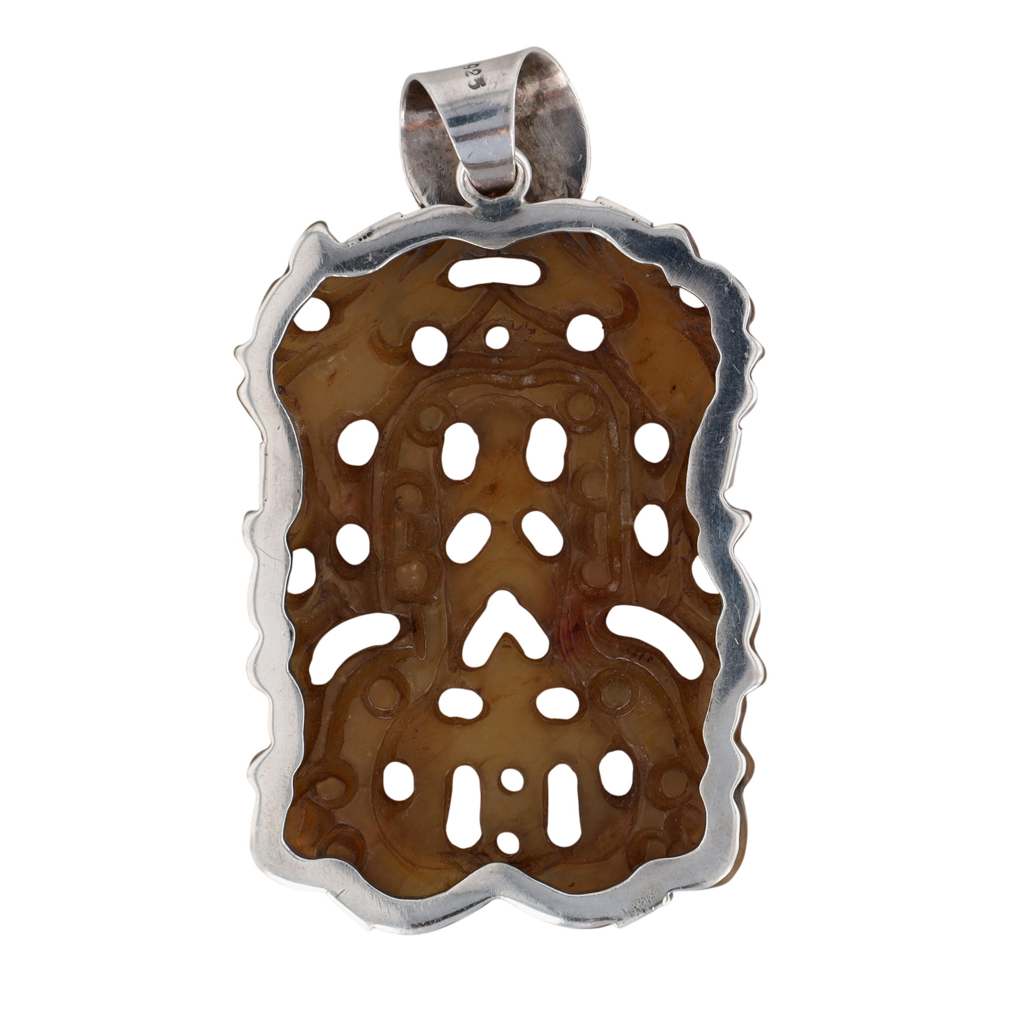 Sterling Silver Carved Agate Double Dragon Pendant