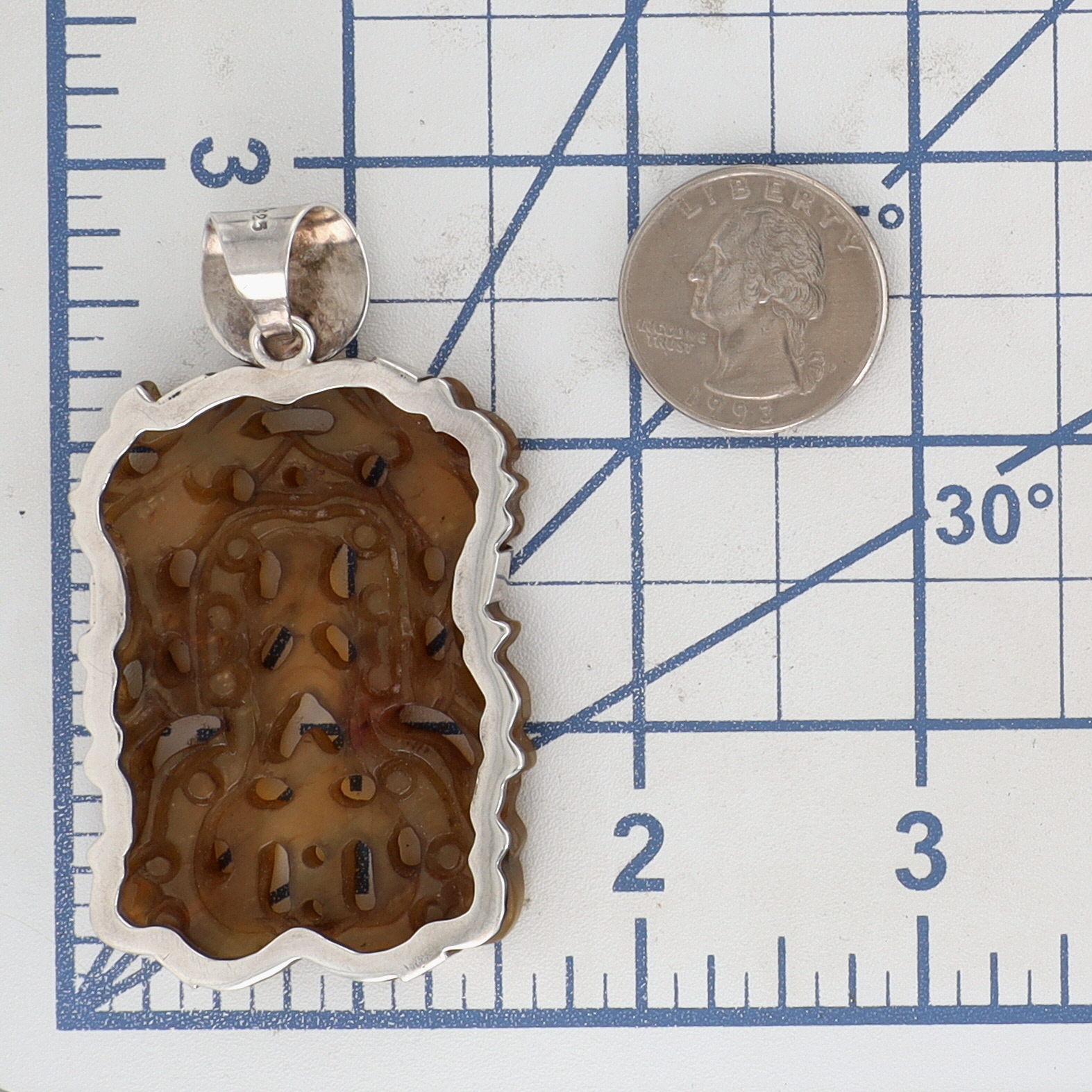 Sterling Silver Carved Agate Double Dragon Pendant
