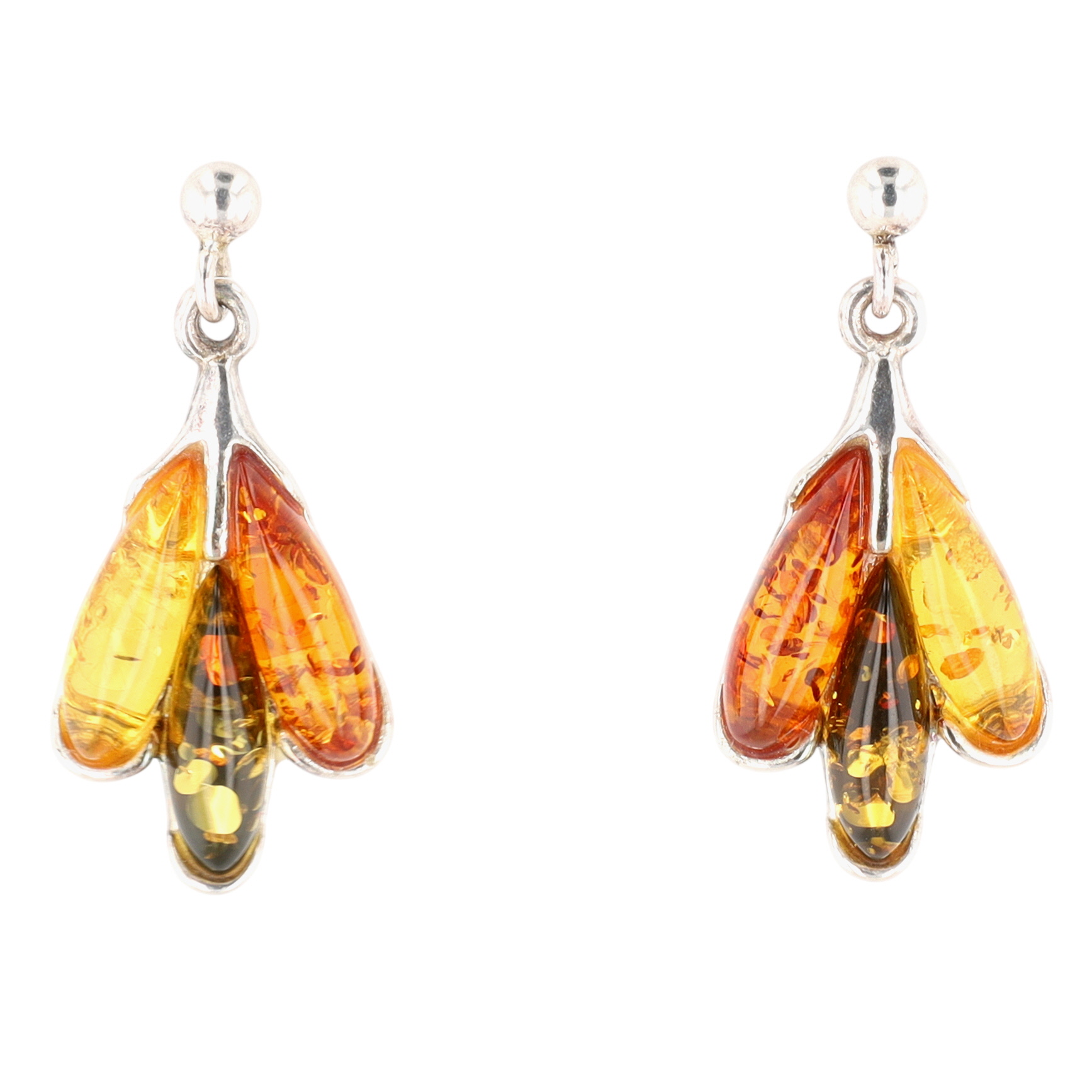 Sterling Silver Tri Color Amber Drop Earrings