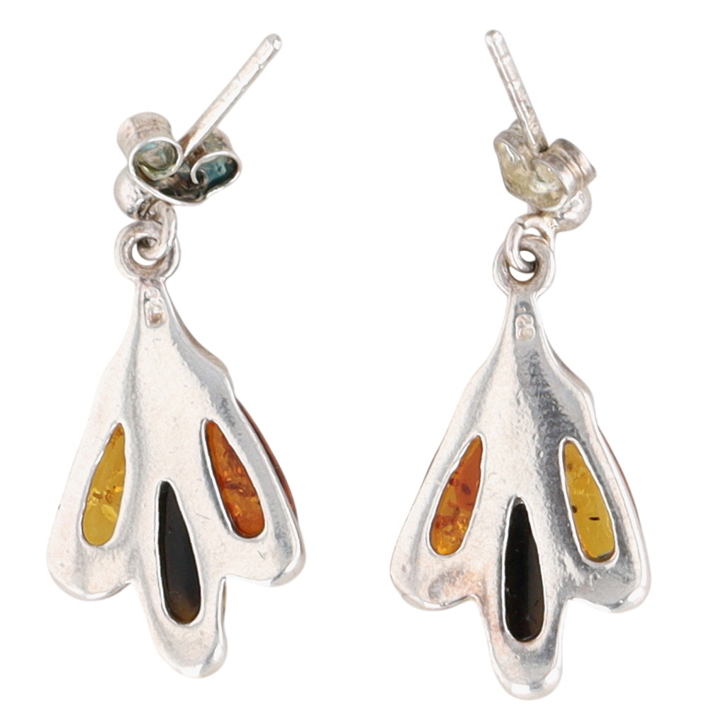 Sterling Silver Tri Color Amber Drop Earrings