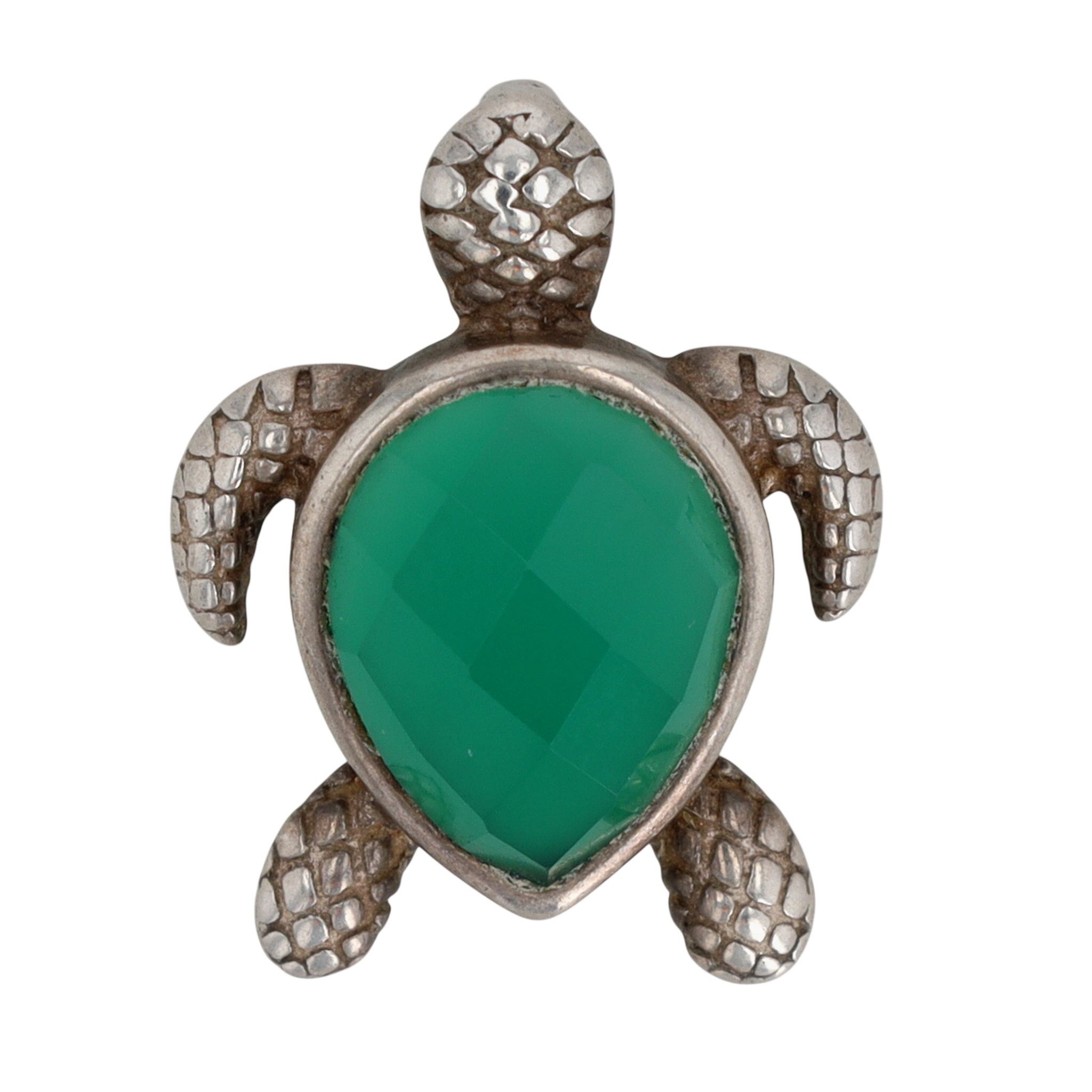 Signed Sterling Silver Green Onyx Sea Turtle Pendant