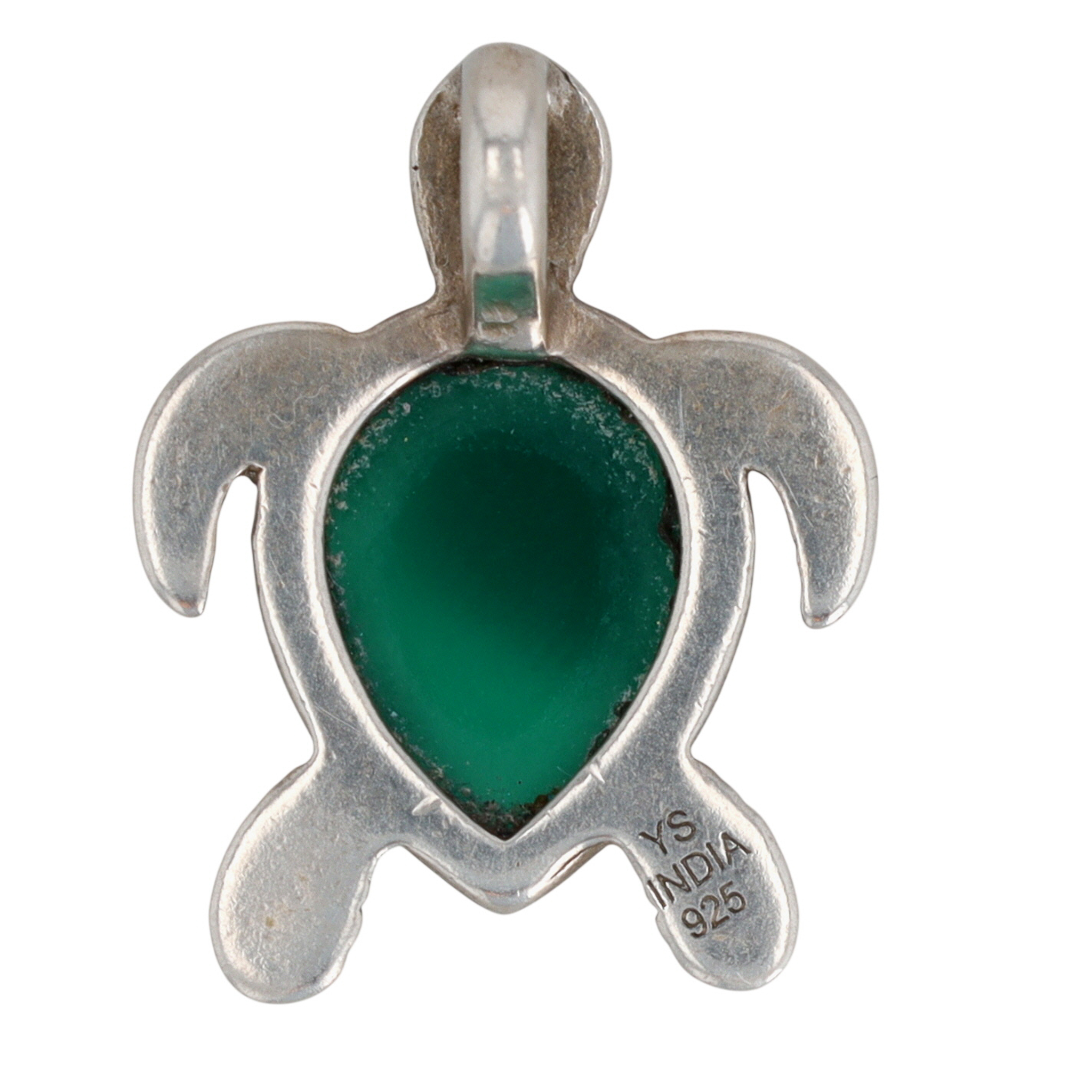 Signed Sterling Silver Green Onyx Sea Turtle Pendant