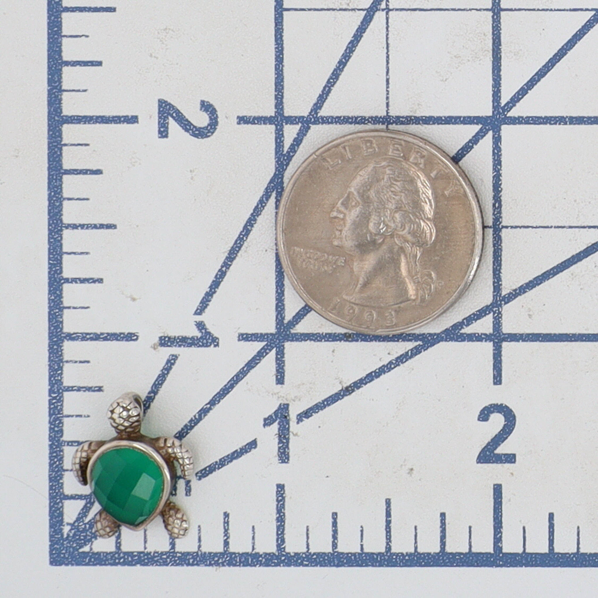 Signed Sterling Silver Green Onyx Sea Turtle Pendant