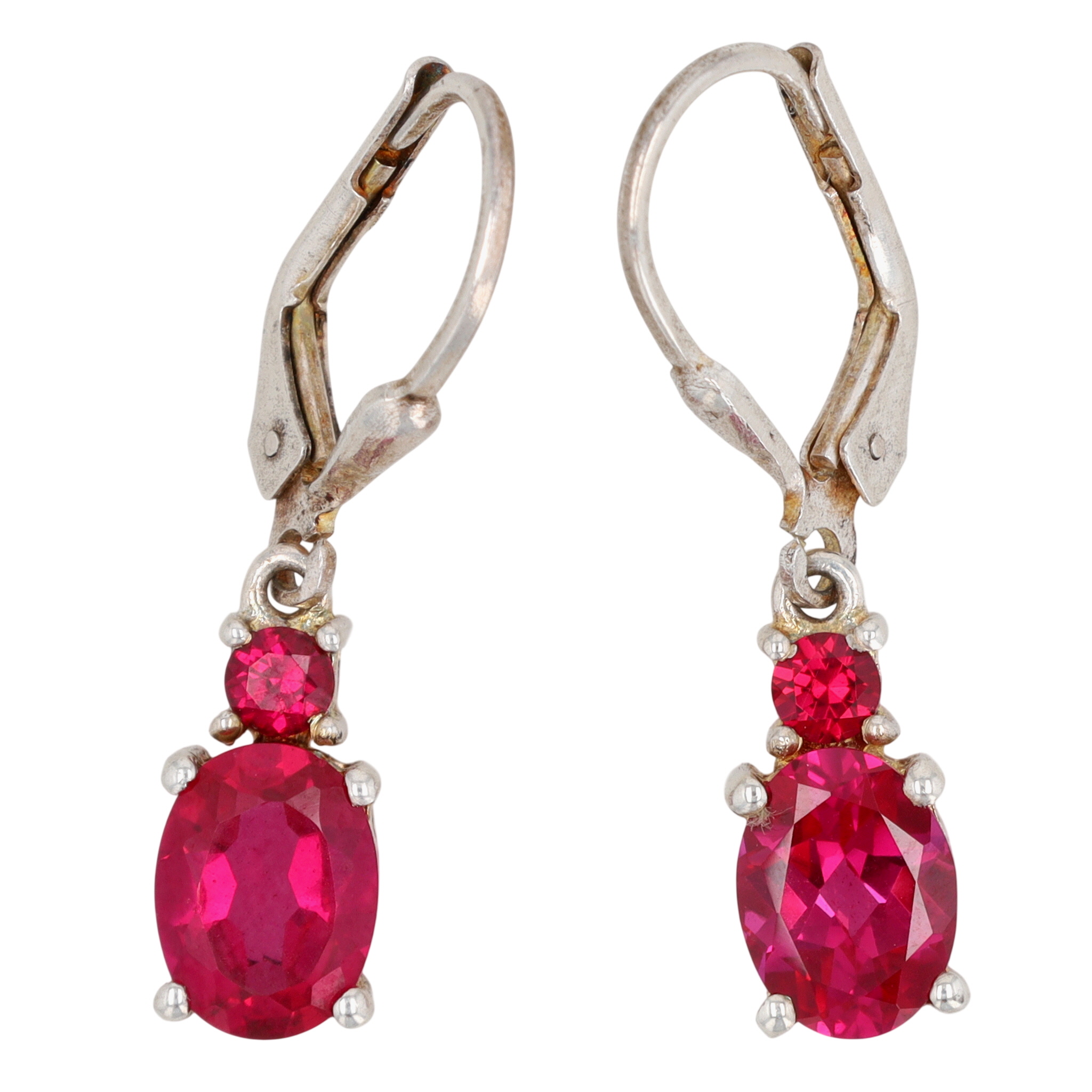 Signed Sterling Silver Ruby Double Drop Earrings