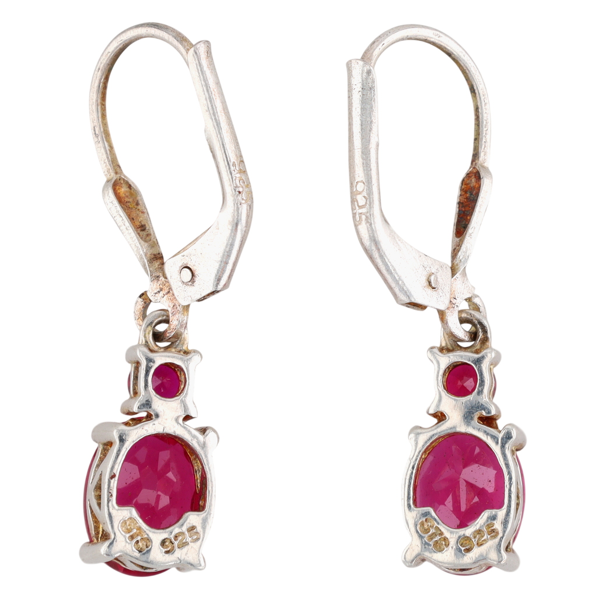 Signed Sterling Silver Ruby Double Drop Earrings