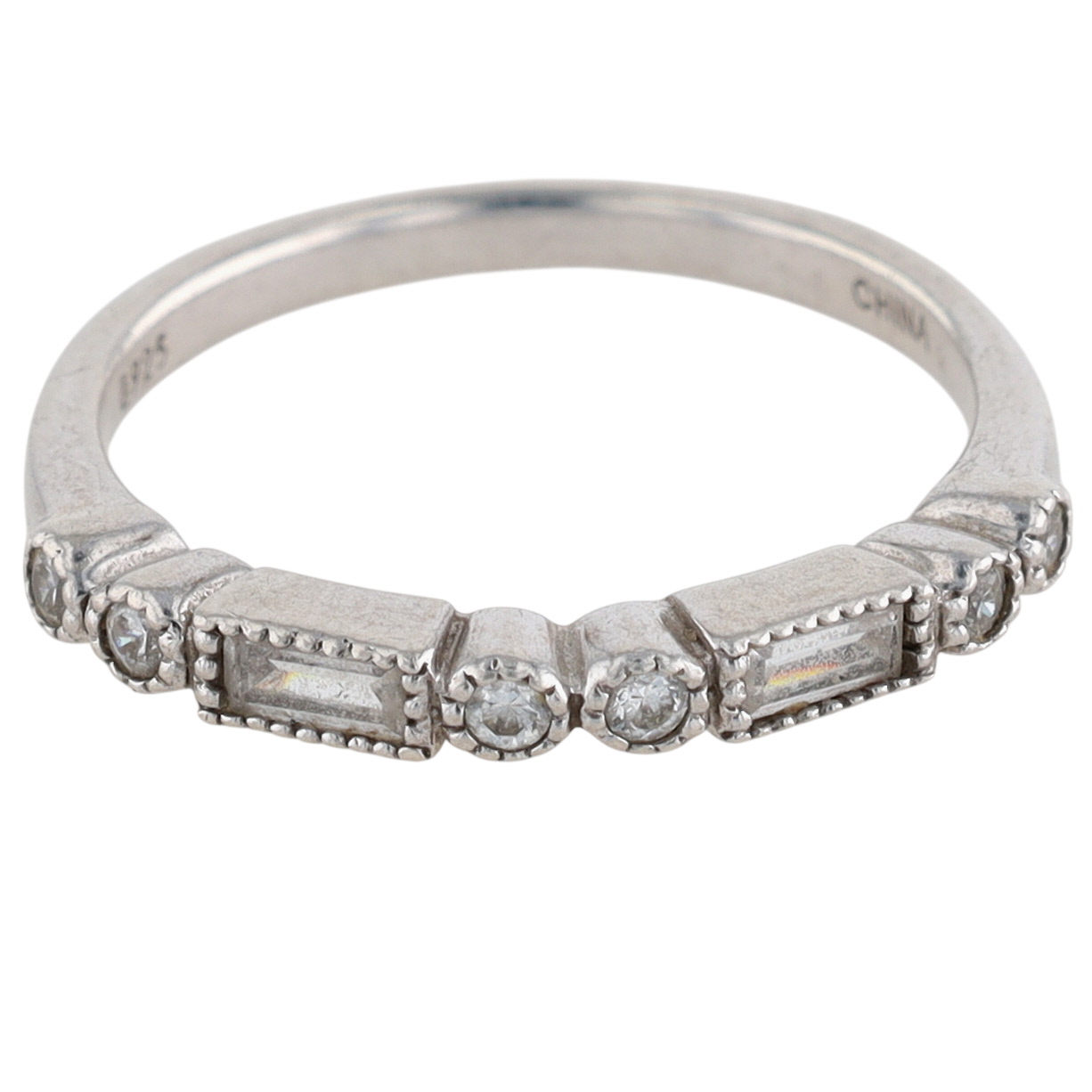 Signed Sterling Silver CZ Half Round Eternity Band Ring Size 7.25