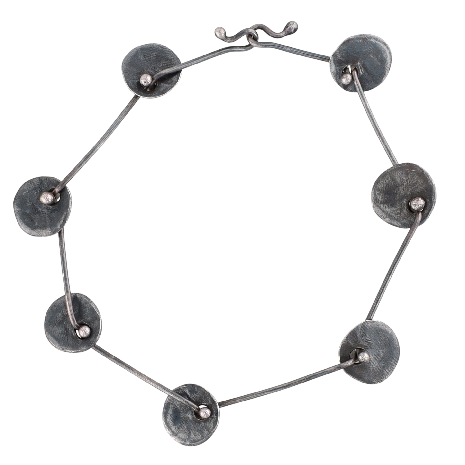 Signed Fine Silver Oxidized Modern Disc Link Bracelet