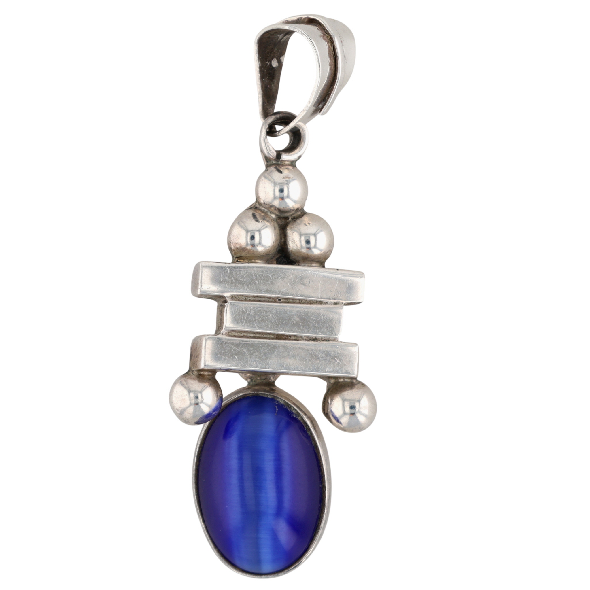 Sterling Silver Blue Mother of Pearl Geometric Dangle Pendant