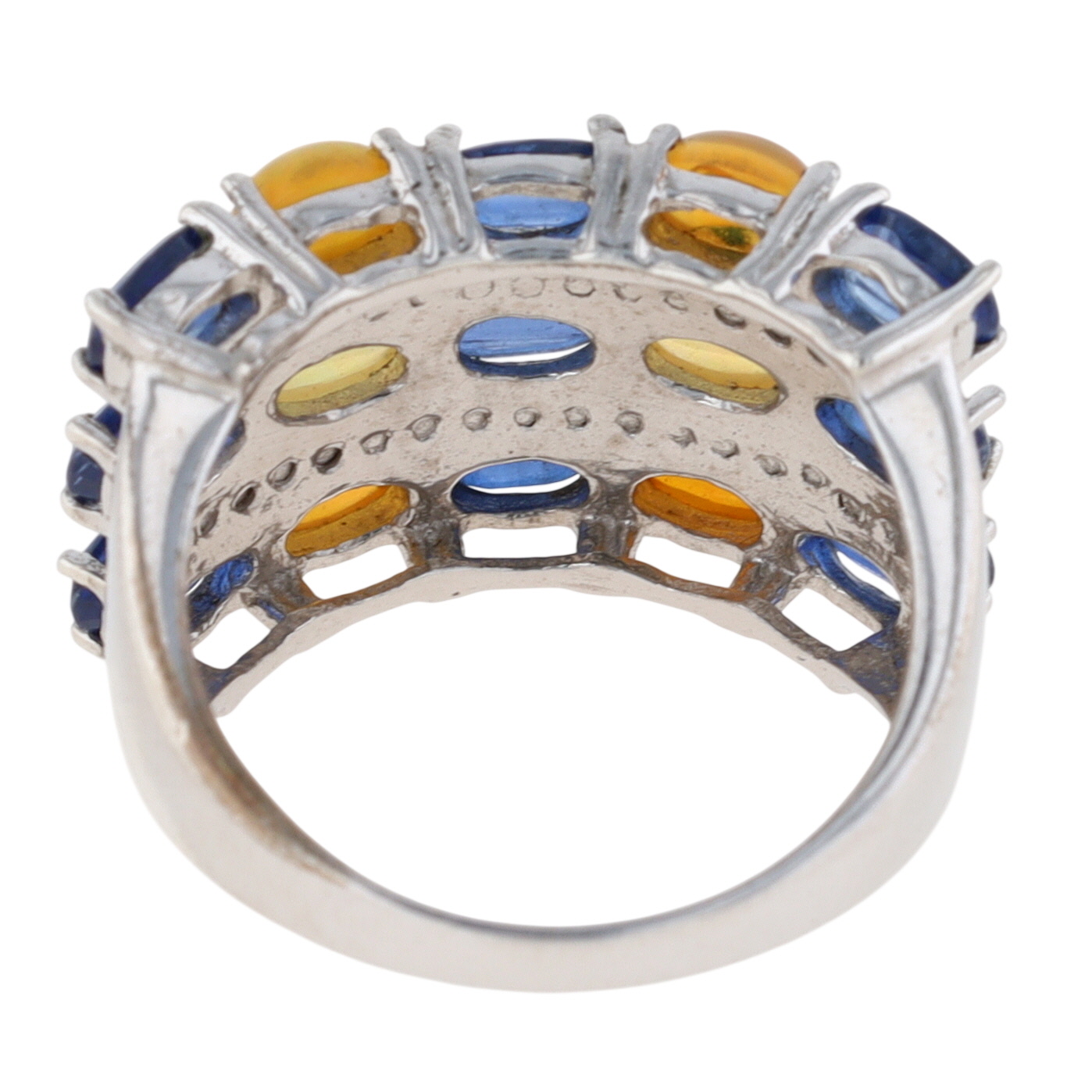 Sterling Silver Sapphire Opal Three Row Band Ring Size 7