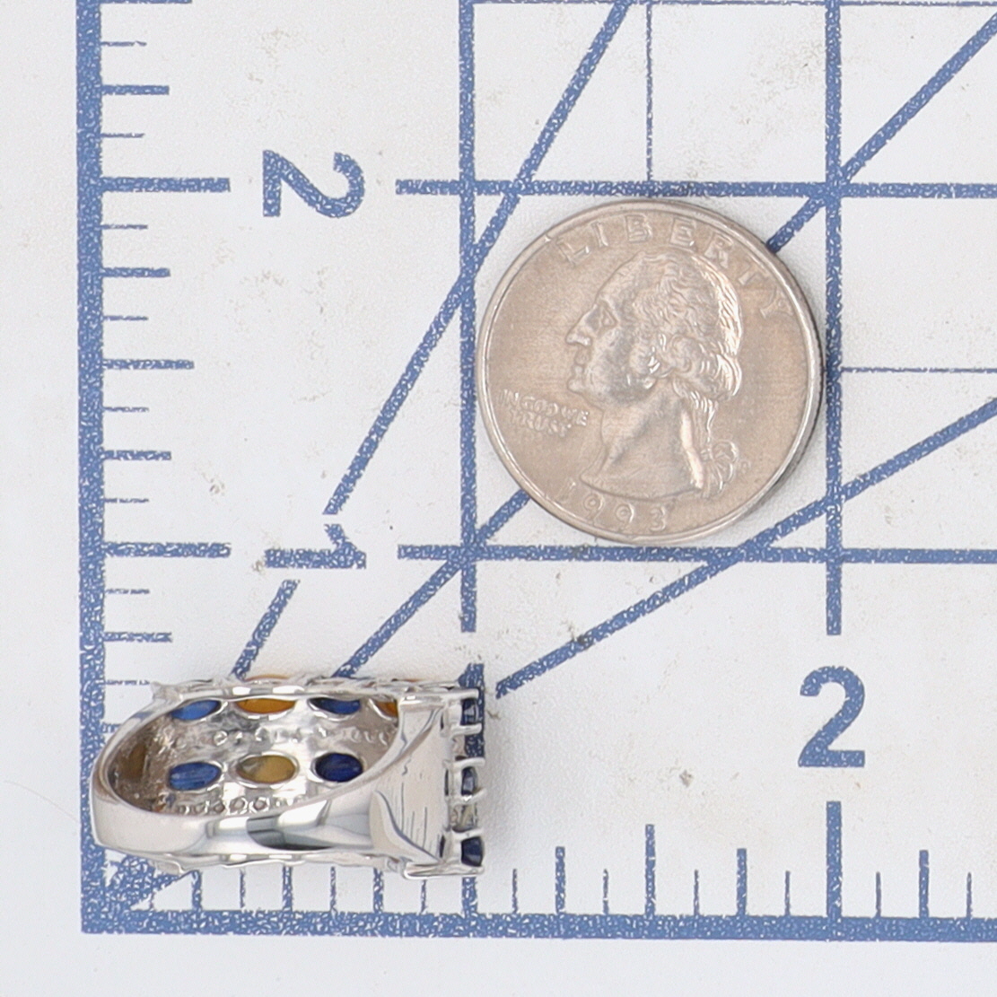 Sterling Silver Sapphire Opal Three Row Band Ring Size 7