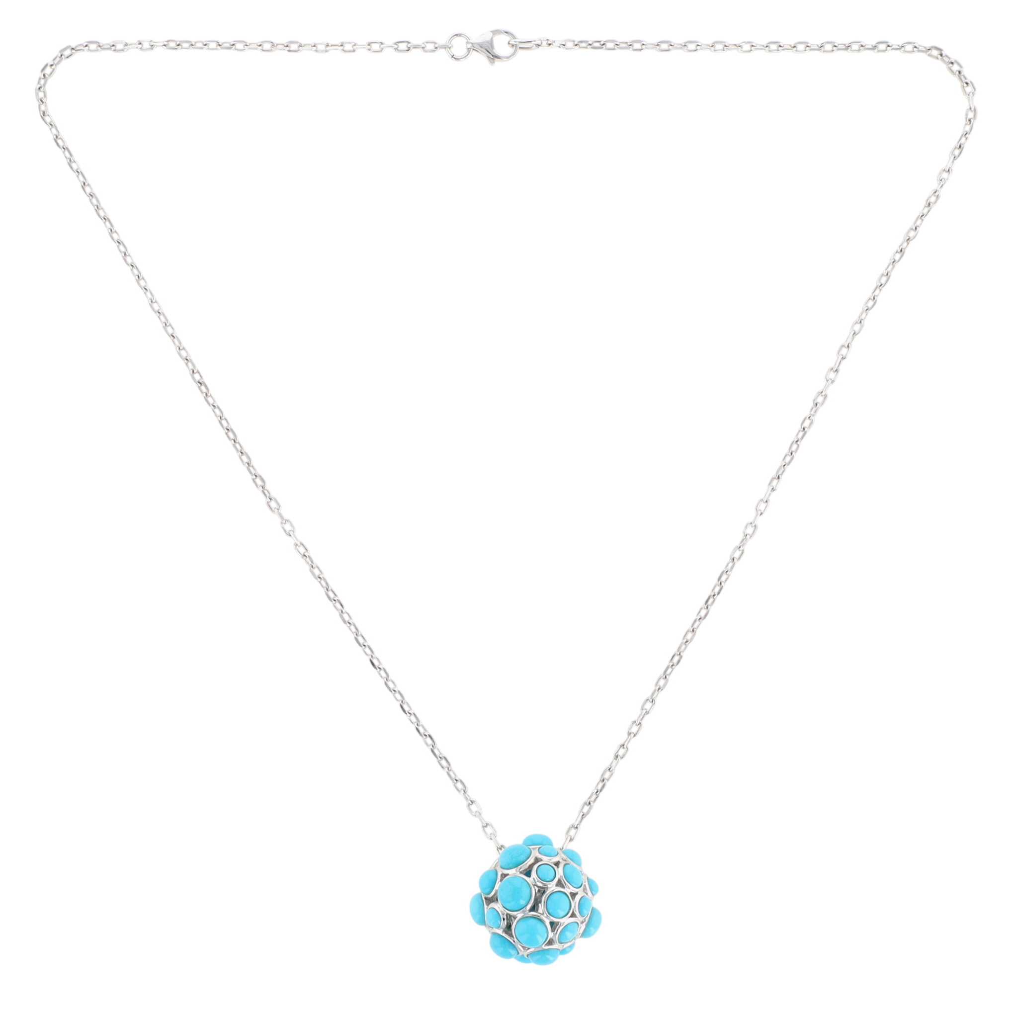 Signed Sterling Silver Faux Turquoise Studded Orb Necklace