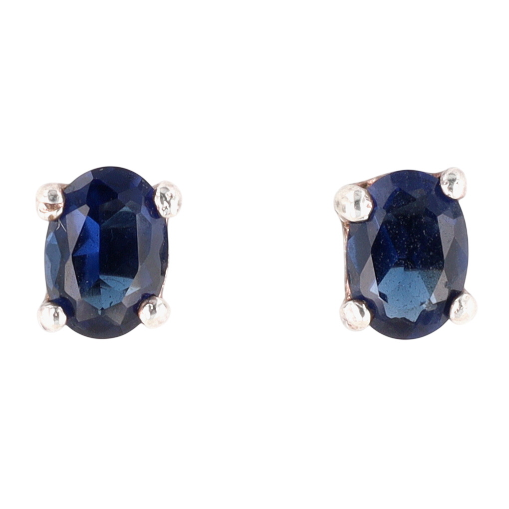 Sterling Silver Blue Rhinestone Oval Stud Earrings