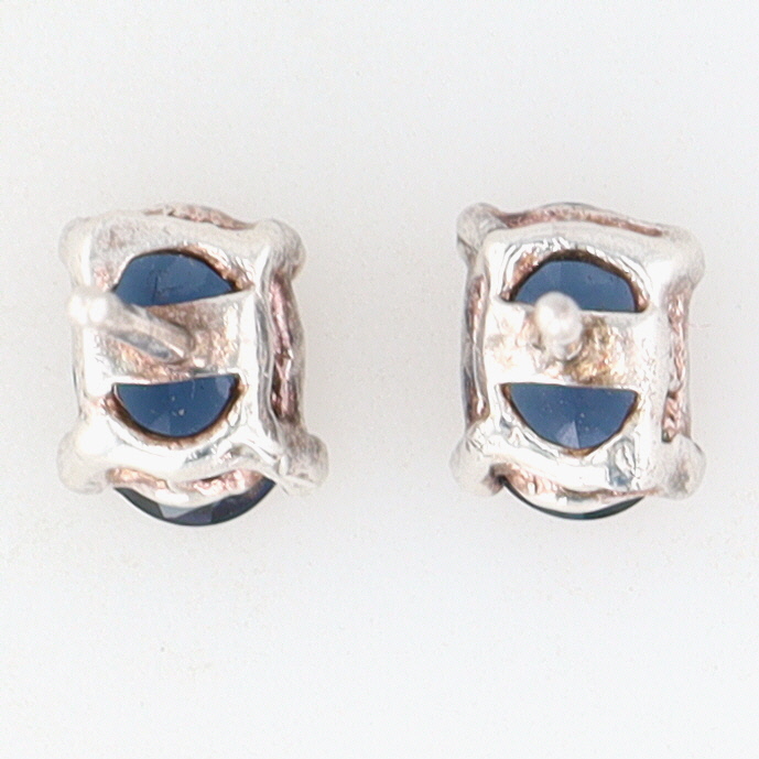 Sterling Silver Blue Rhinestone Oval Stud Earrings