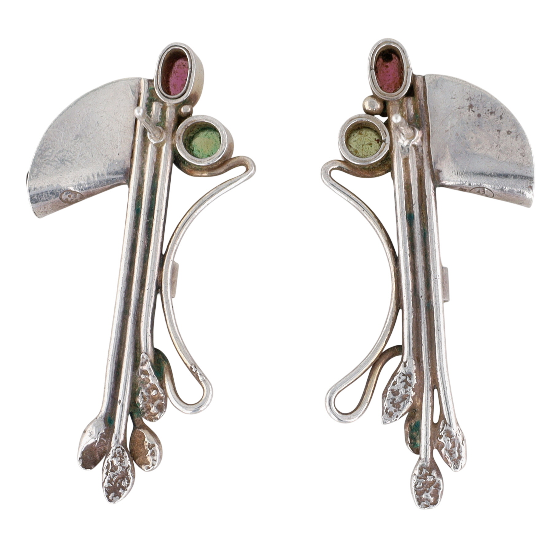 Handmade Sterling Silver Gold Over Silver Detail Multi Gemstone Modern Stud Earrings