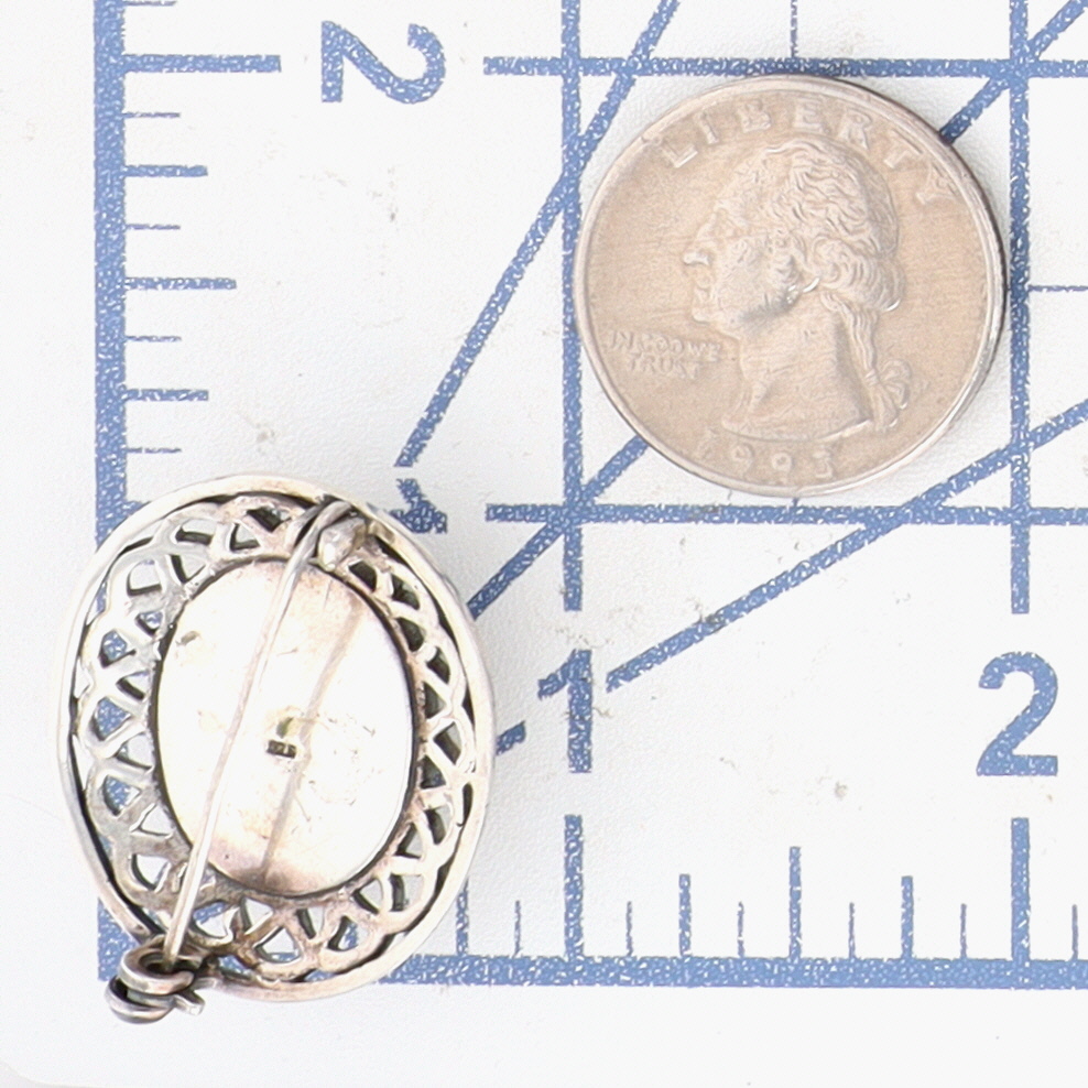 Sterling Silver Mother Of Pearl Carved Cameo Woven Brooch