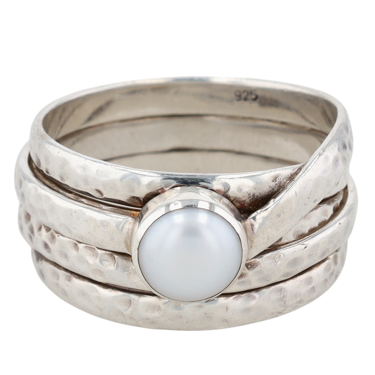 Sterling Silver Pearl Multi Wrap Wide Band Ring Size 12.5