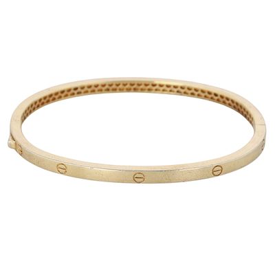 Gold Over Sterling Silver Screw Detail Hinged Bangle Bracelet. 6.5in Length. Signed 925. 12.9g