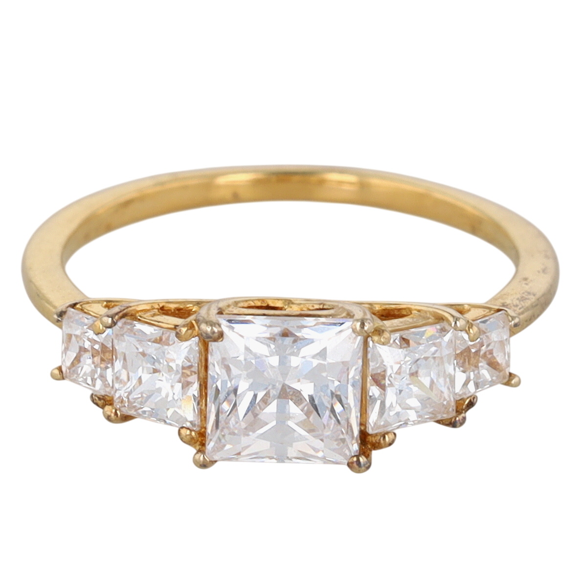 D'Joy Gold Over Sterling Silver CZ Princess Cut Five Stone Ring Size 8.25