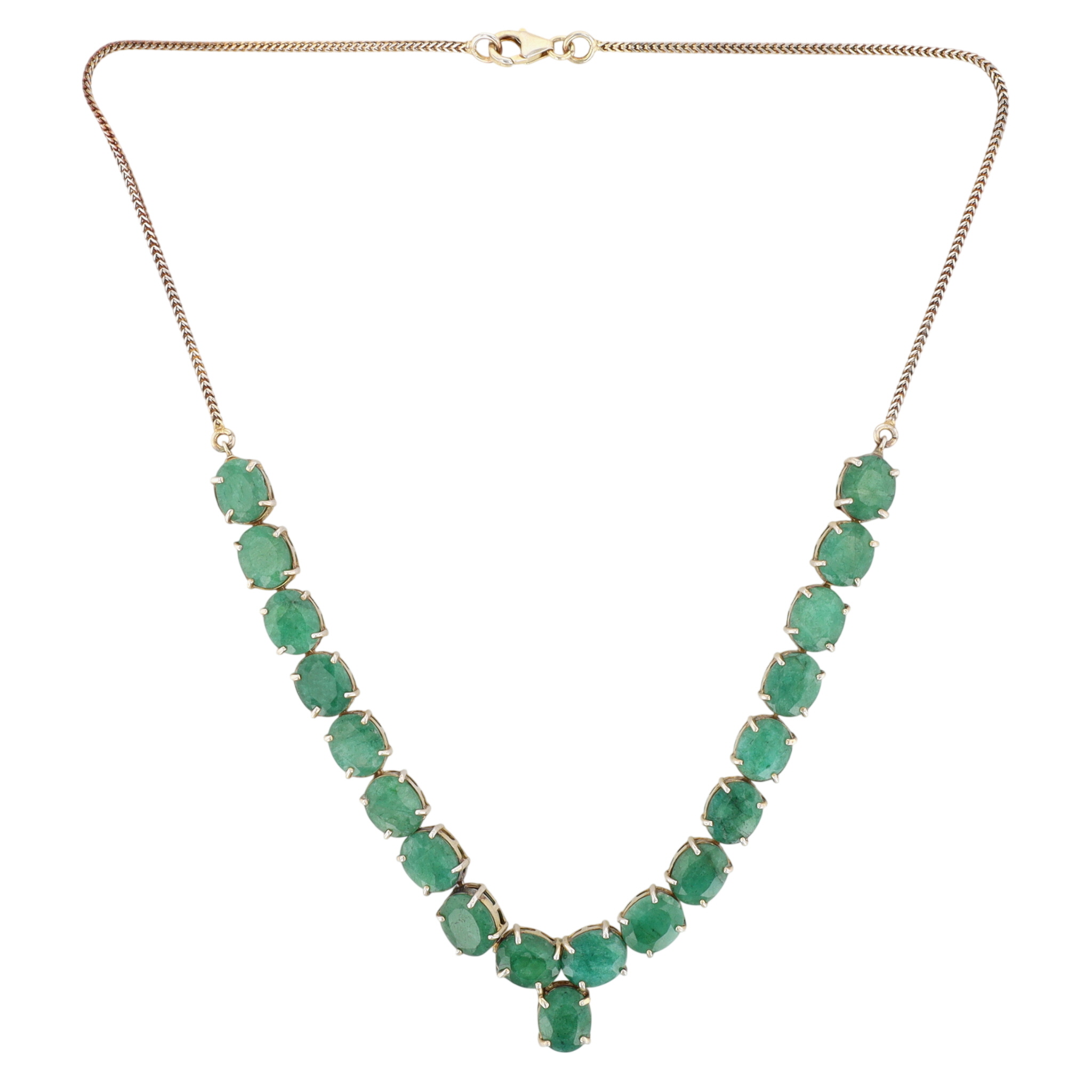 Signed Gold Over Sterling Silver Emerald Oval Collar Box Chain Necklace