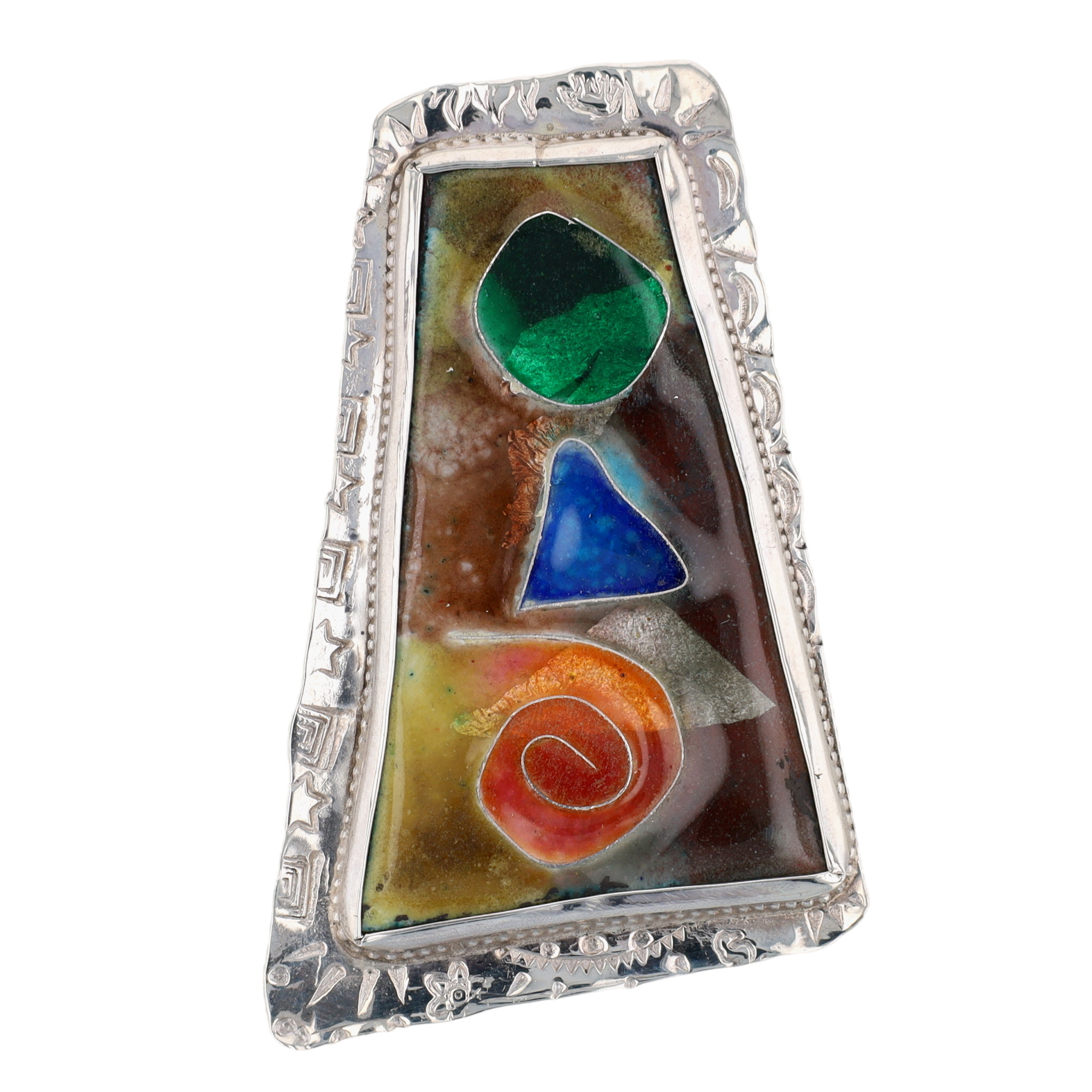Dan McCann 2008 Sterling Silver Cloisonne Enamel Modern Stamped Brooch