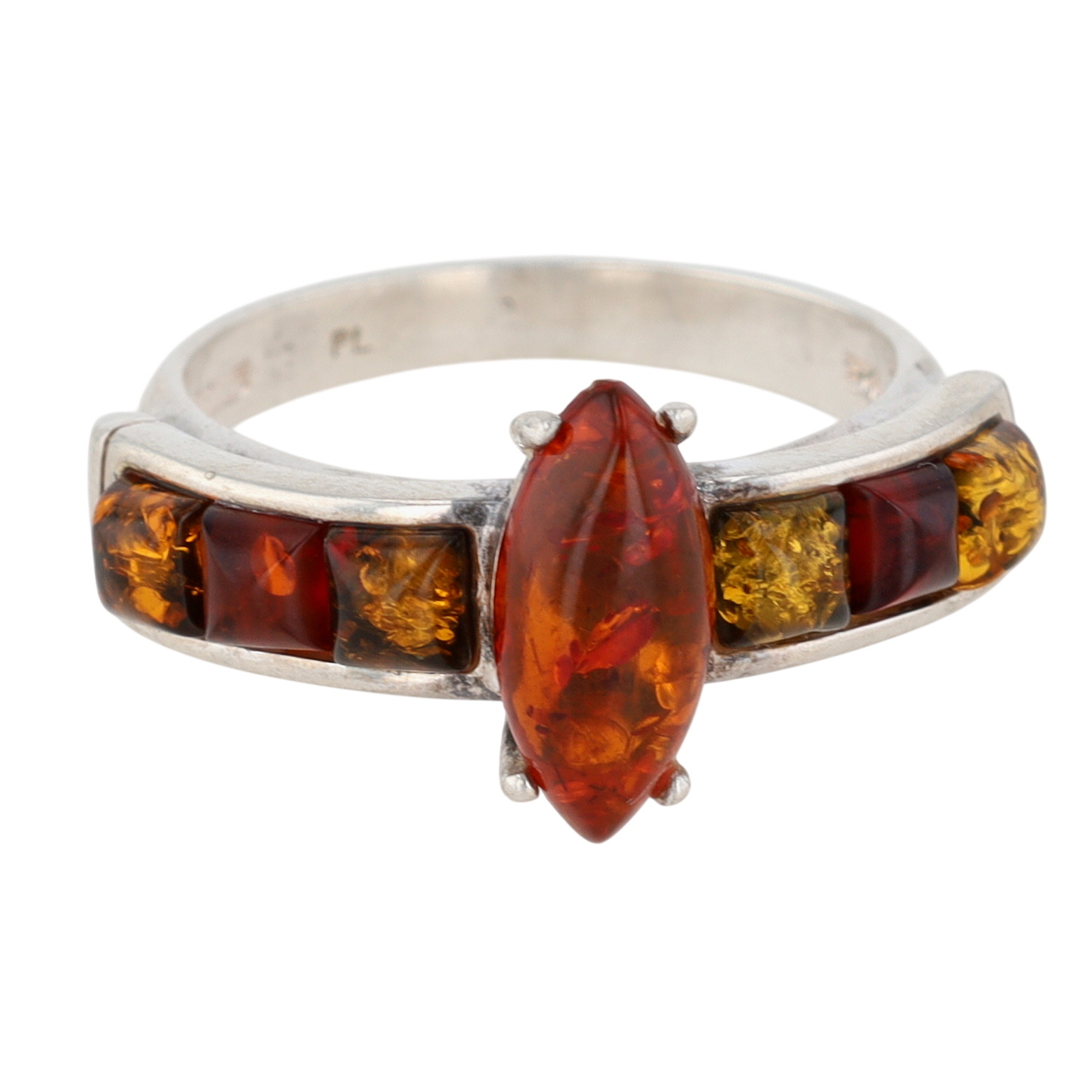 Signed New Polish Sterling Silver Two Tone Amber Statement Ring Size 10.5