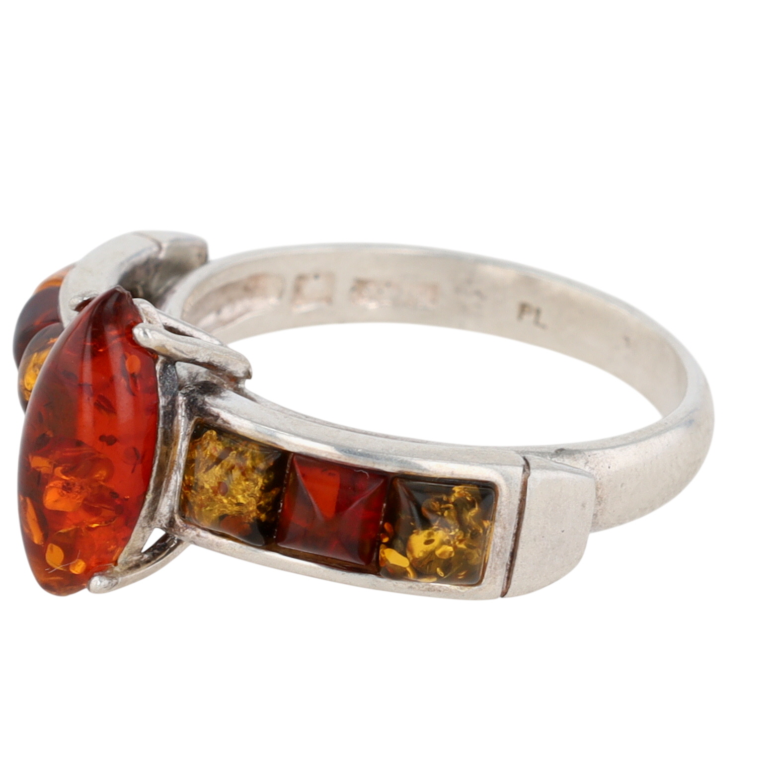 Signed New Polish Sterling Silver Two Tone Amber Statement Ring Size 10.5
