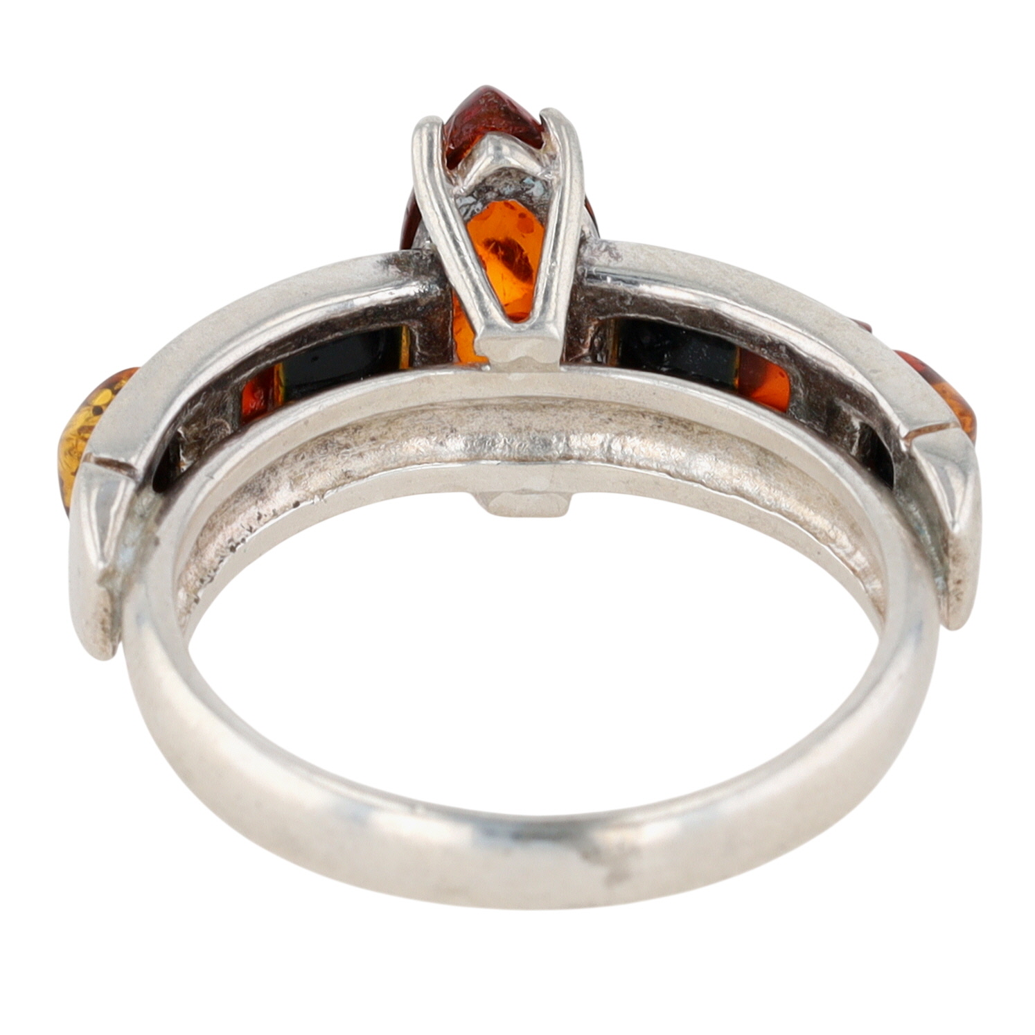 Signed New Polish Sterling Silver Two Tone Amber Statement Ring Size 10.5