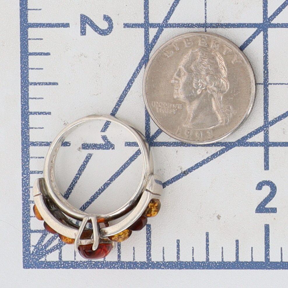 Signed New Polish Sterling Silver Two Tone Amber Statement Ring Size 10.5