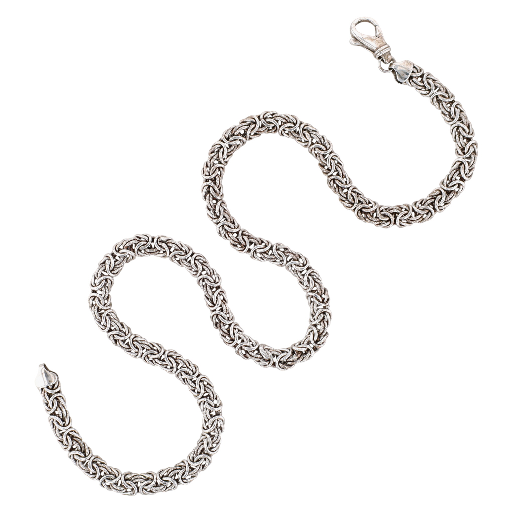Signed Turkey Sterling Silver Textured Byzantine Chain Necklace