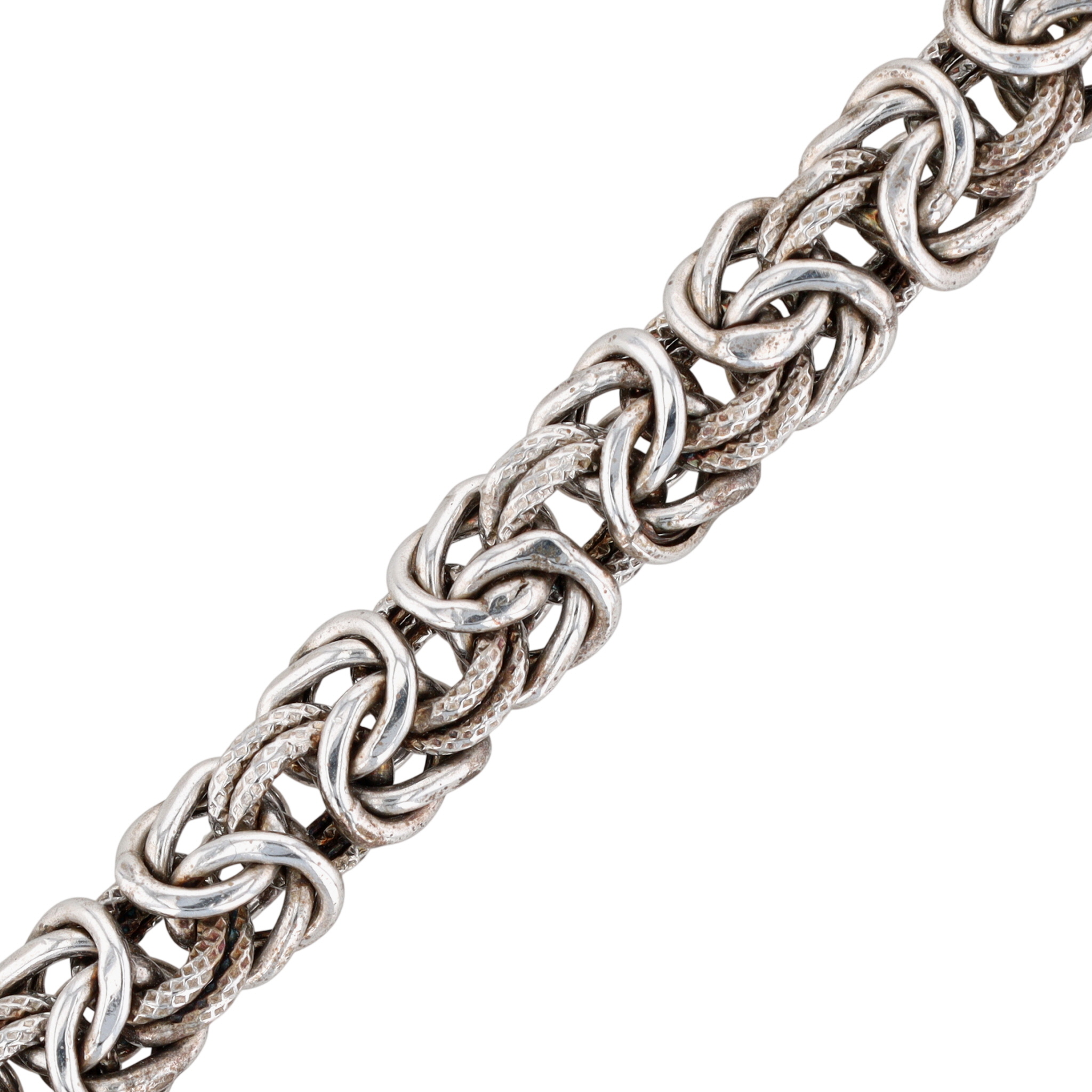 Signed Turkey Sterling Silver Textured Byzantine Chain Necklace