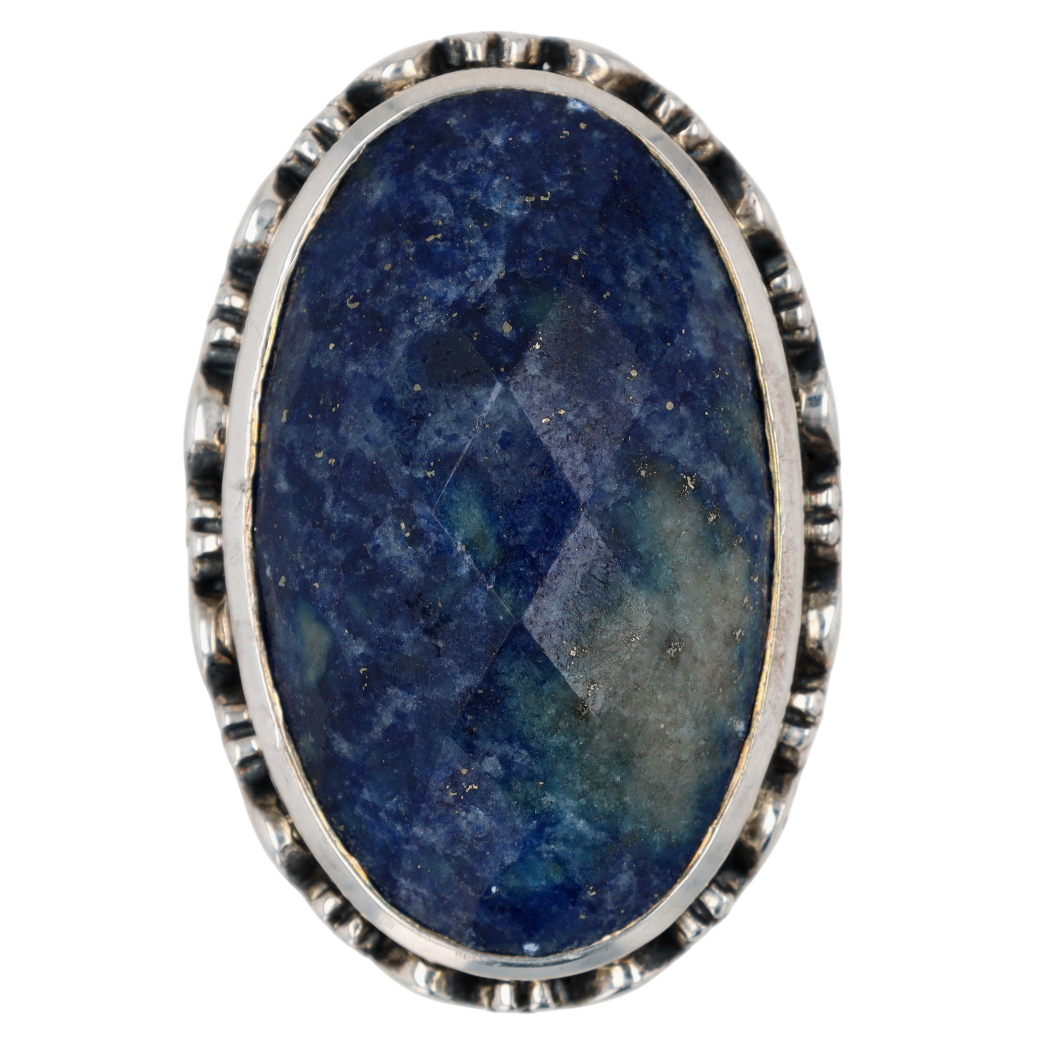 AKR Sterling Silver Faceted Sodalite Granulated Oval Statement Ring Size 6