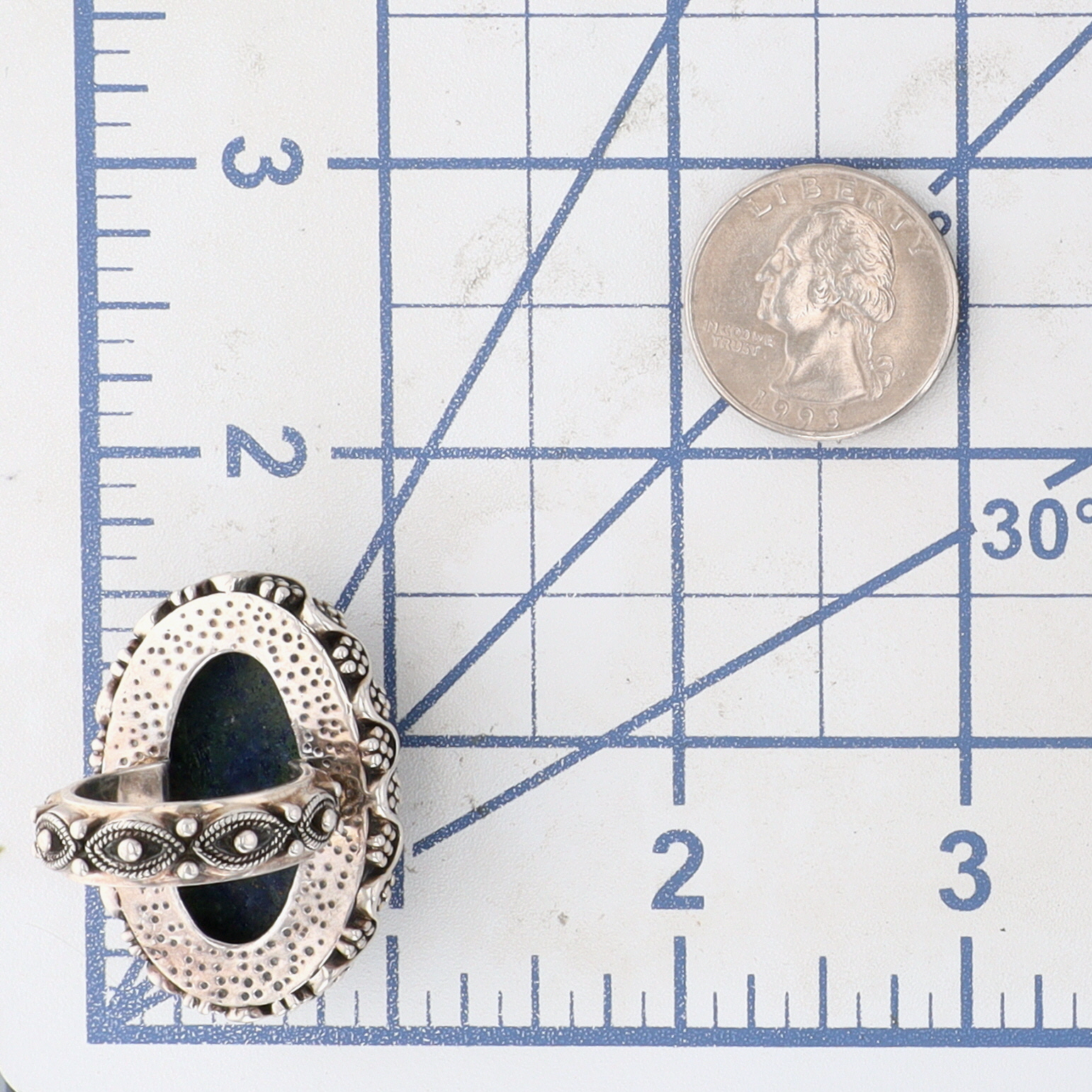 AKR Sterling Silver Faceted Sodalite Granulated Oval Statement Ring Size 6