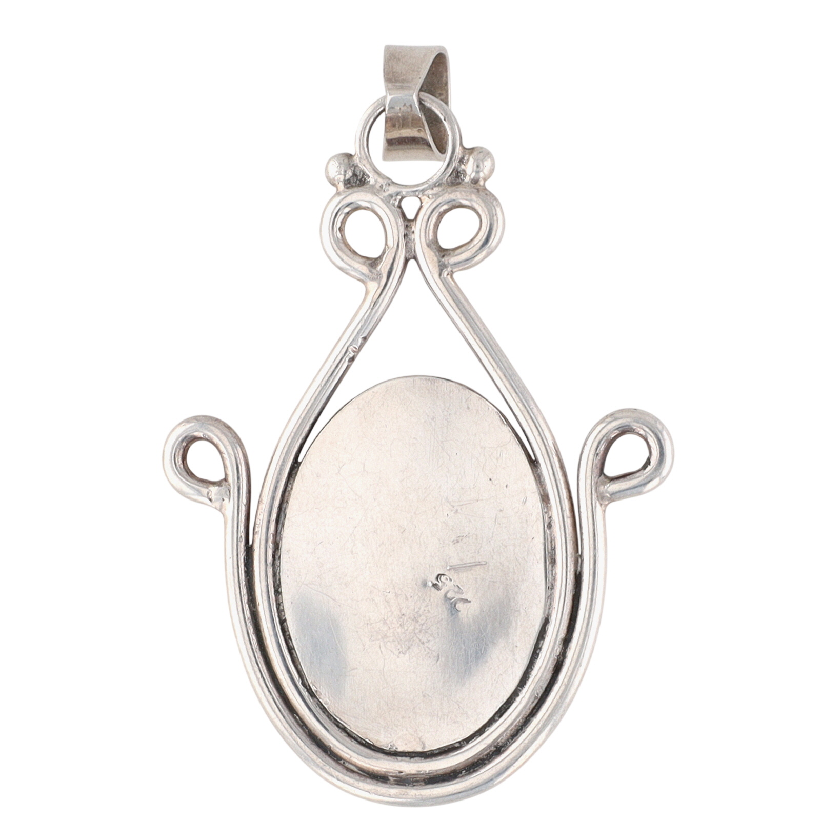 Sterling Silver Amber Large Detailed Oval Pendant