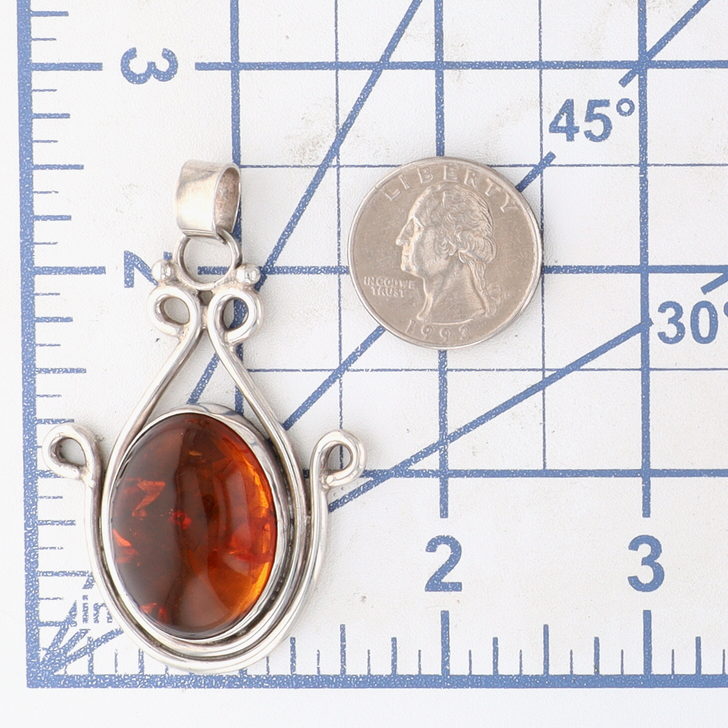 Sterling Silver Amber Large Detailed Oval Pendant