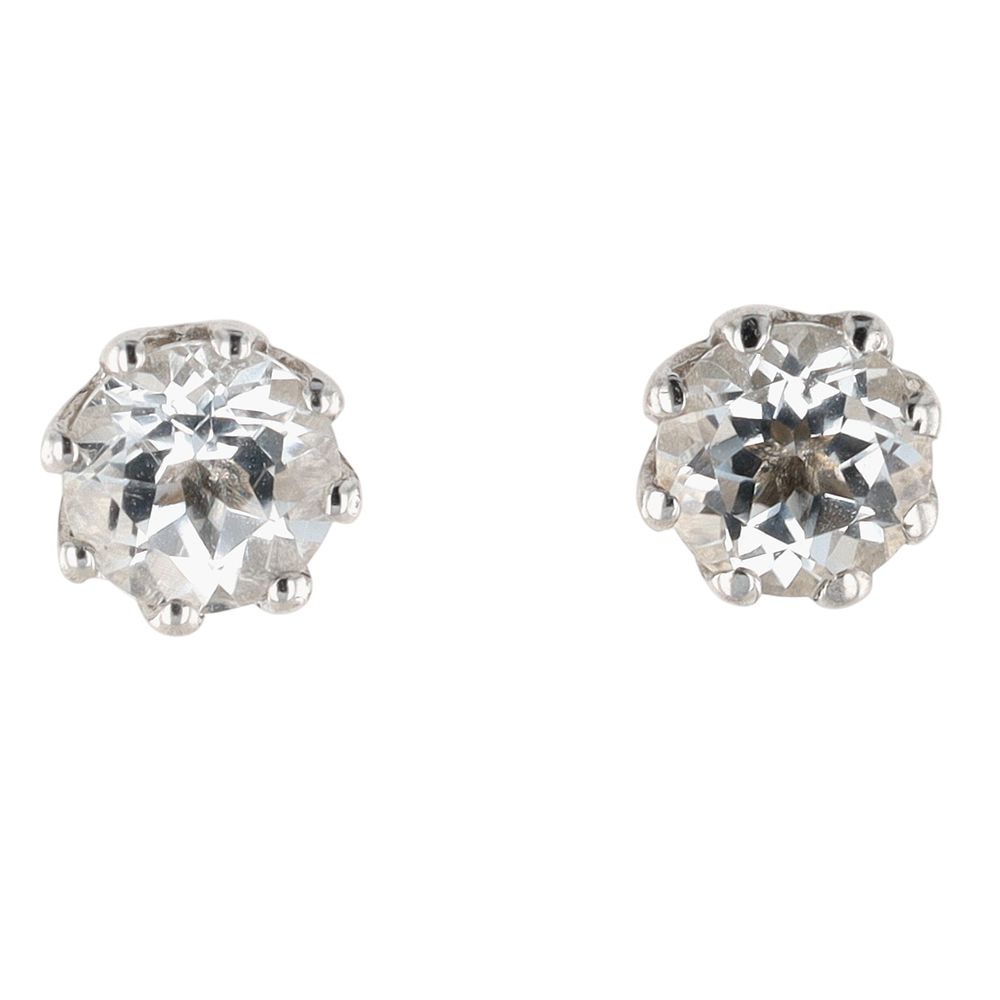 Lot 271: Signed Sterling Silver White Topaz Round Cut Solitaire Stud Earrings