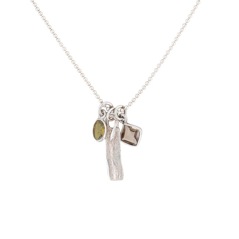 Lot 278: Handmade Sterling Silver Smoky Quartz Citrine Charm Necklace