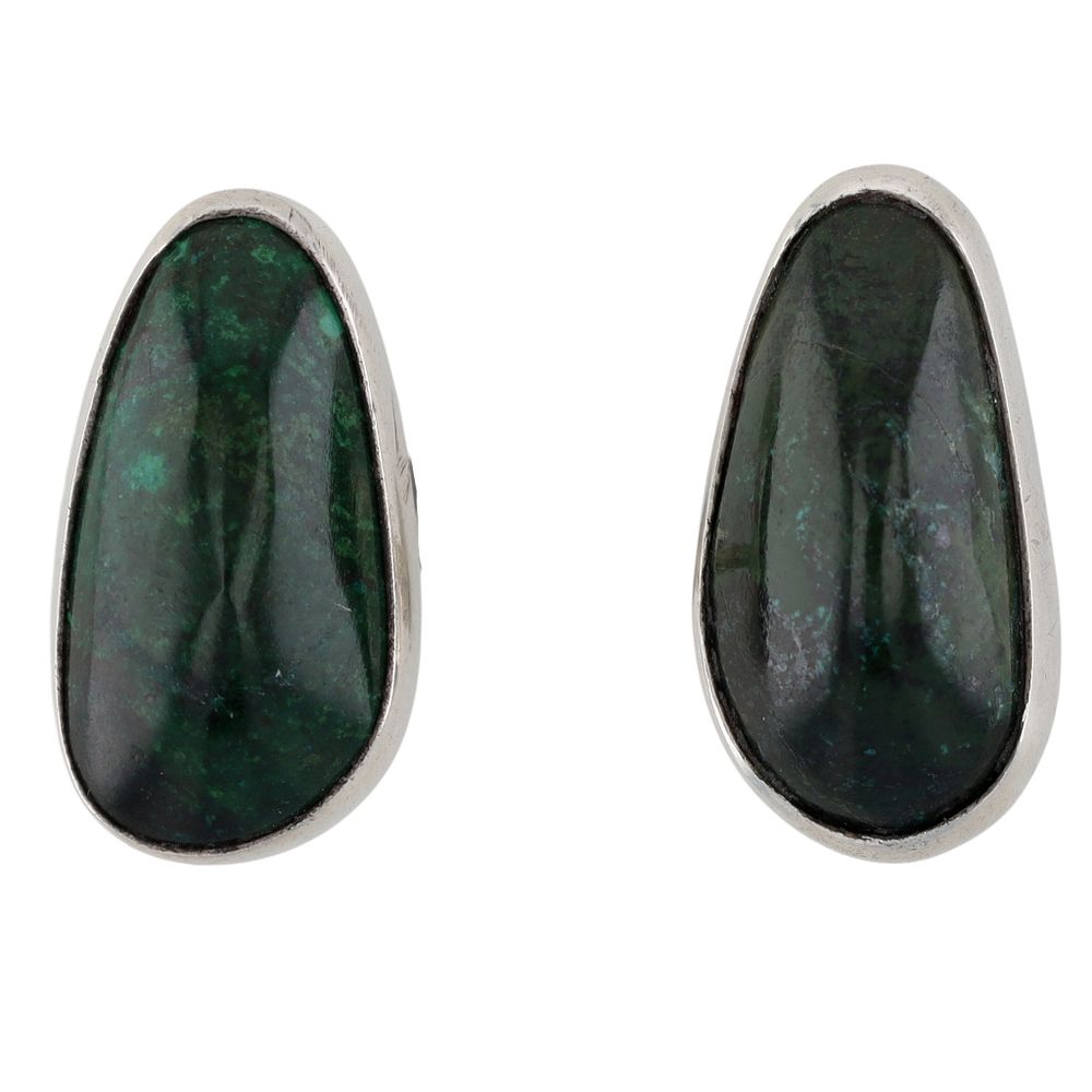 Lot 280: Signed Israel Sterling Silver Eilat Stone Cabochon Cufflinks