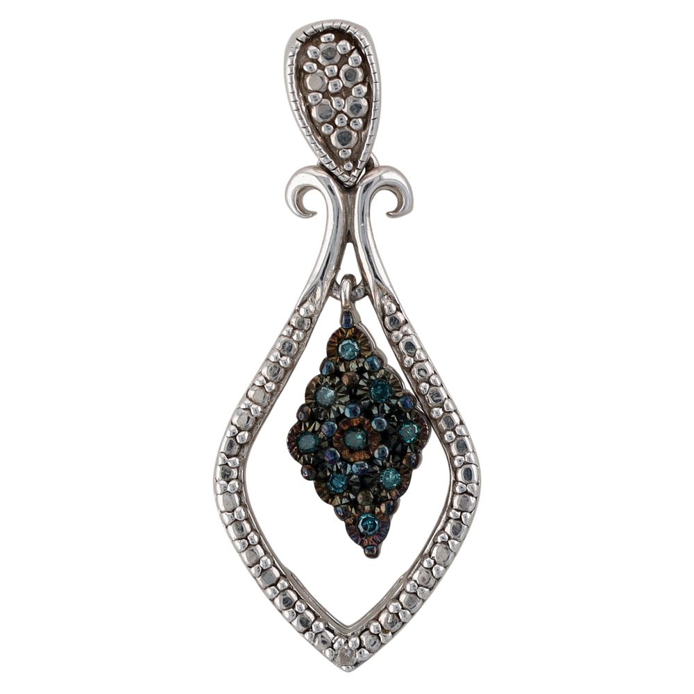 Lot 281: Signed Sterling Silver Two Tone Diamond Double Dangle Pendant