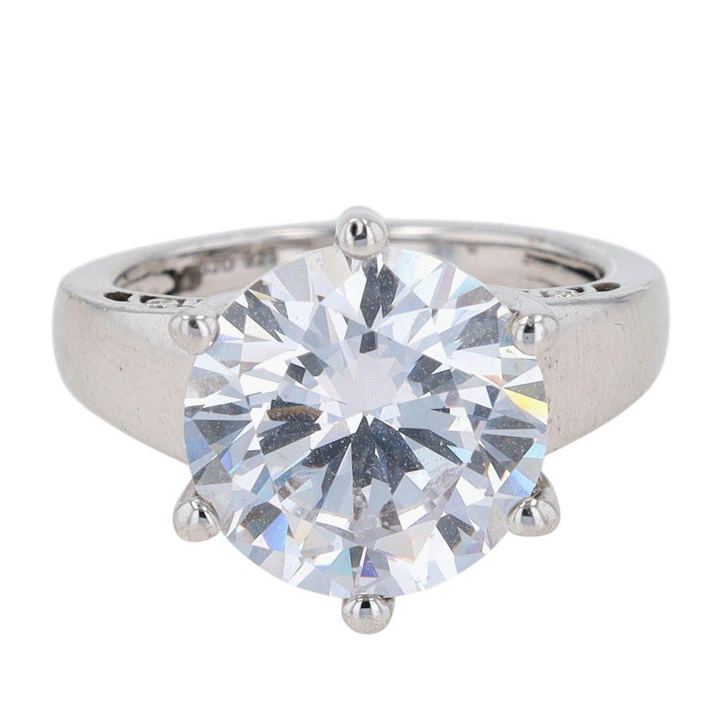 Lot 283: Signed Sterling Silver CZ Large Solitaire Ring Size 6