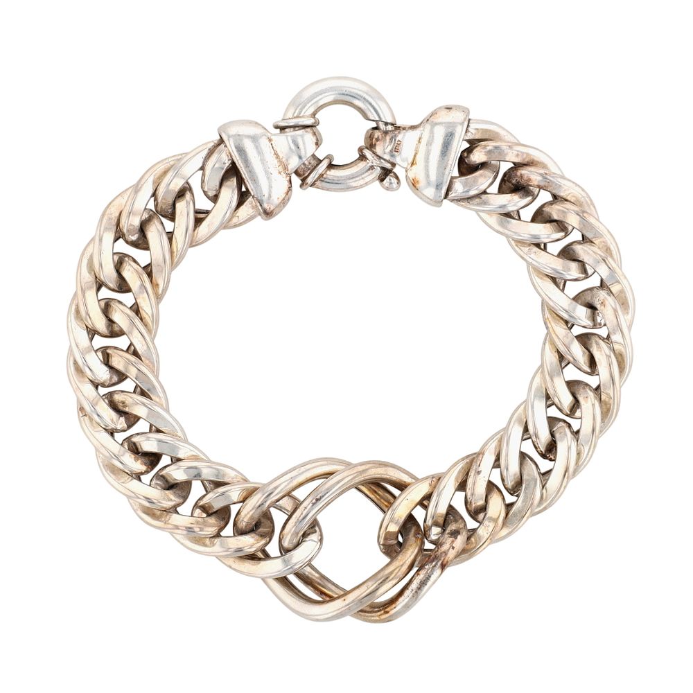 Lot 285: Italy Sterling Silver Large Hollow Double Loop Curb Chain Bracelet