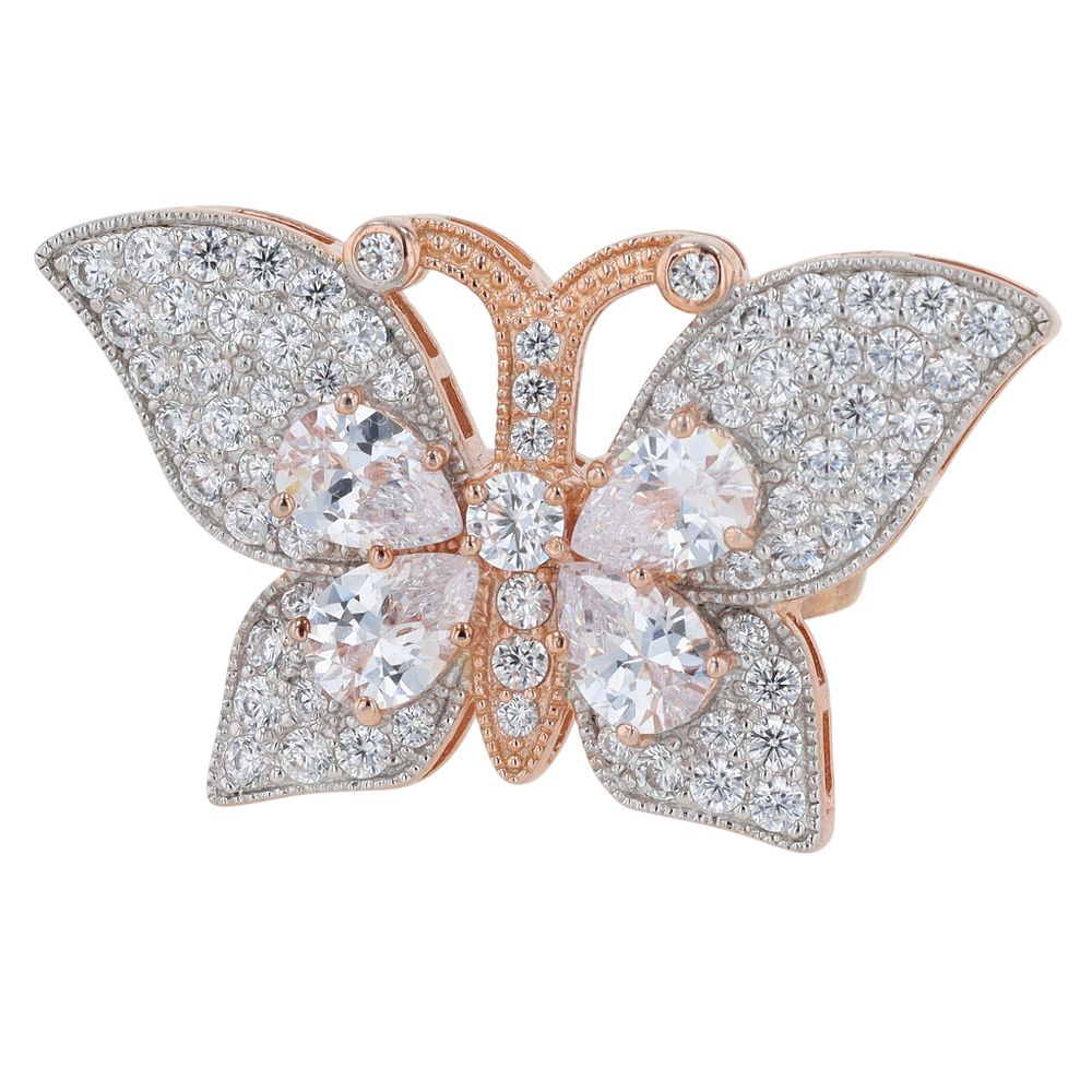 Lot 286: Signed Rose Gold Over Sterling Silver CZ Encrusted Butterfly Ring Size 6