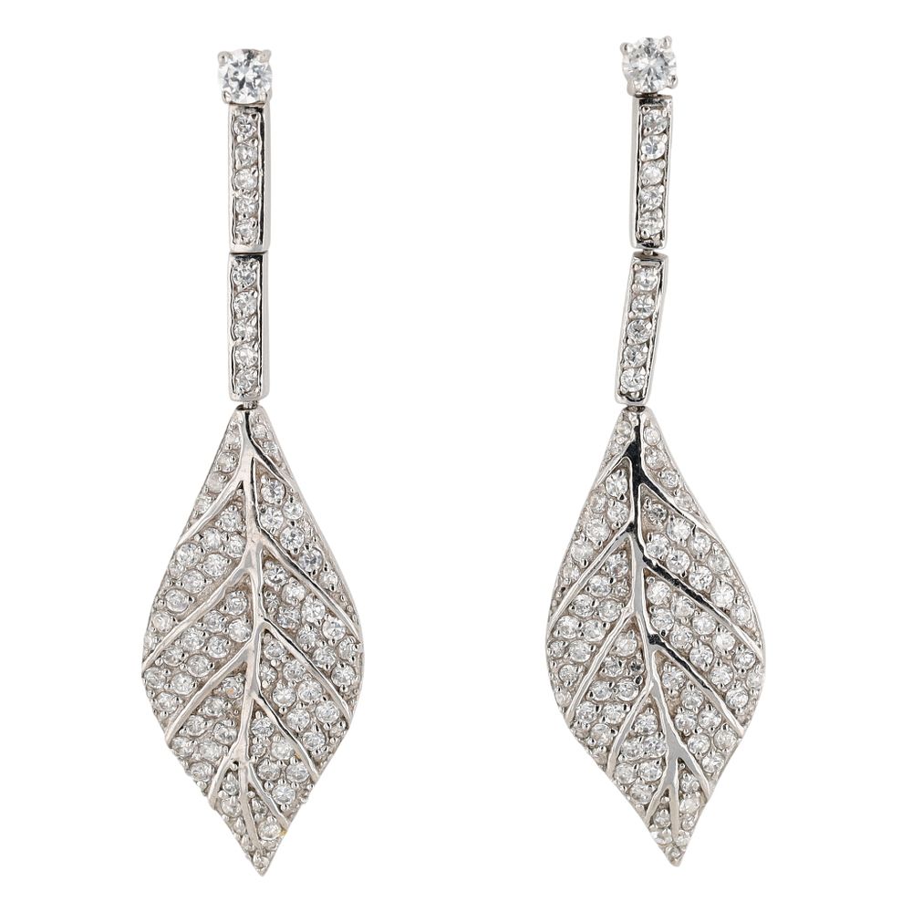 Lot 289: Sterling Silver Rhinestone Hinge Dangle Leaf Stud Earrings
