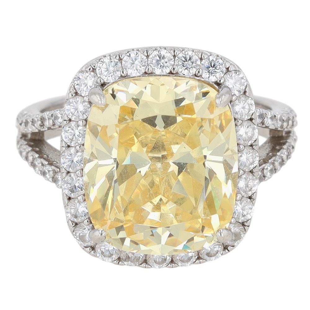 Lot 290: Signed Sterling Silver Two Tone CZ Halo Statement Ring Size 8.5