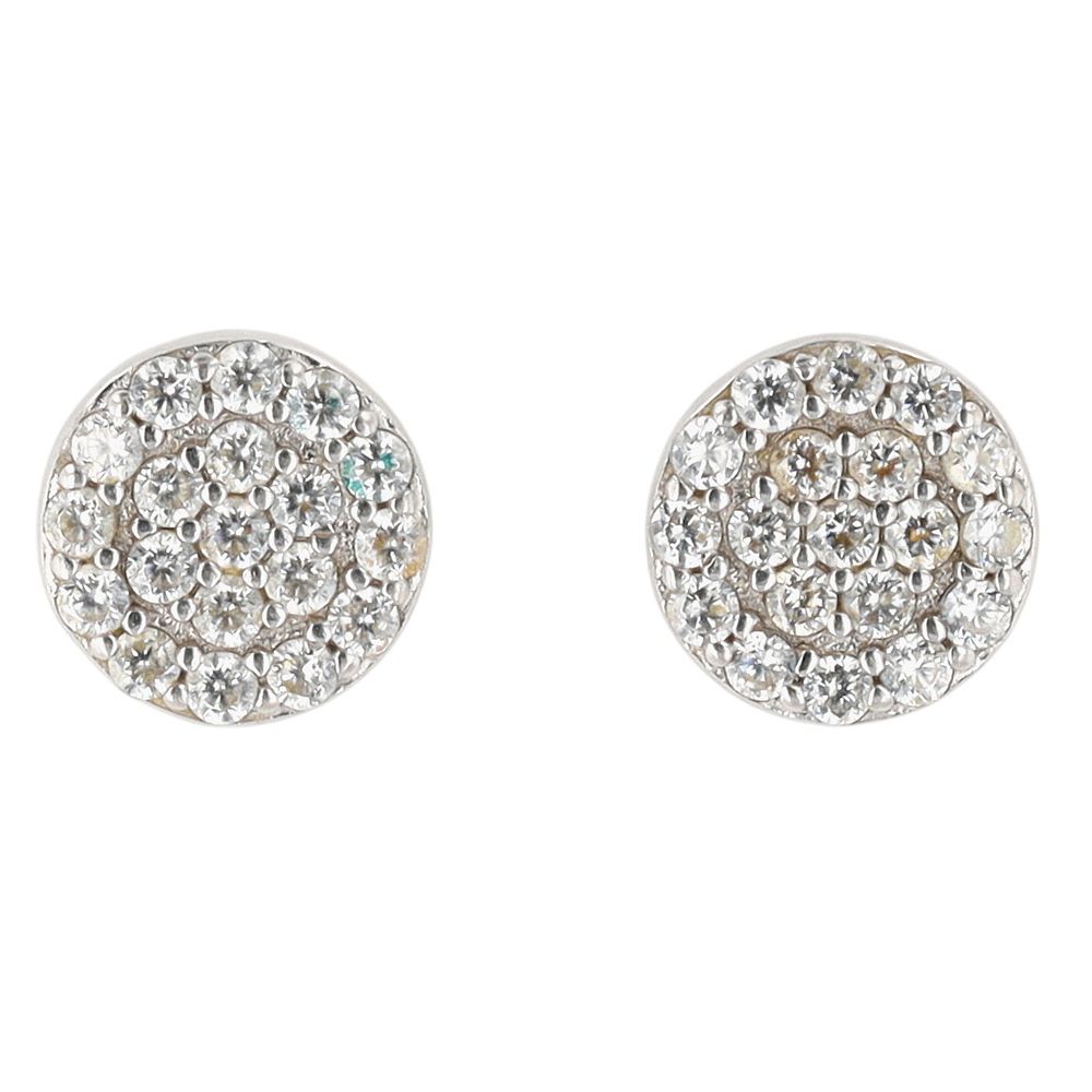 Lot 296: Signed Sterling Silver CZ Pave Set Round Stud Earrings