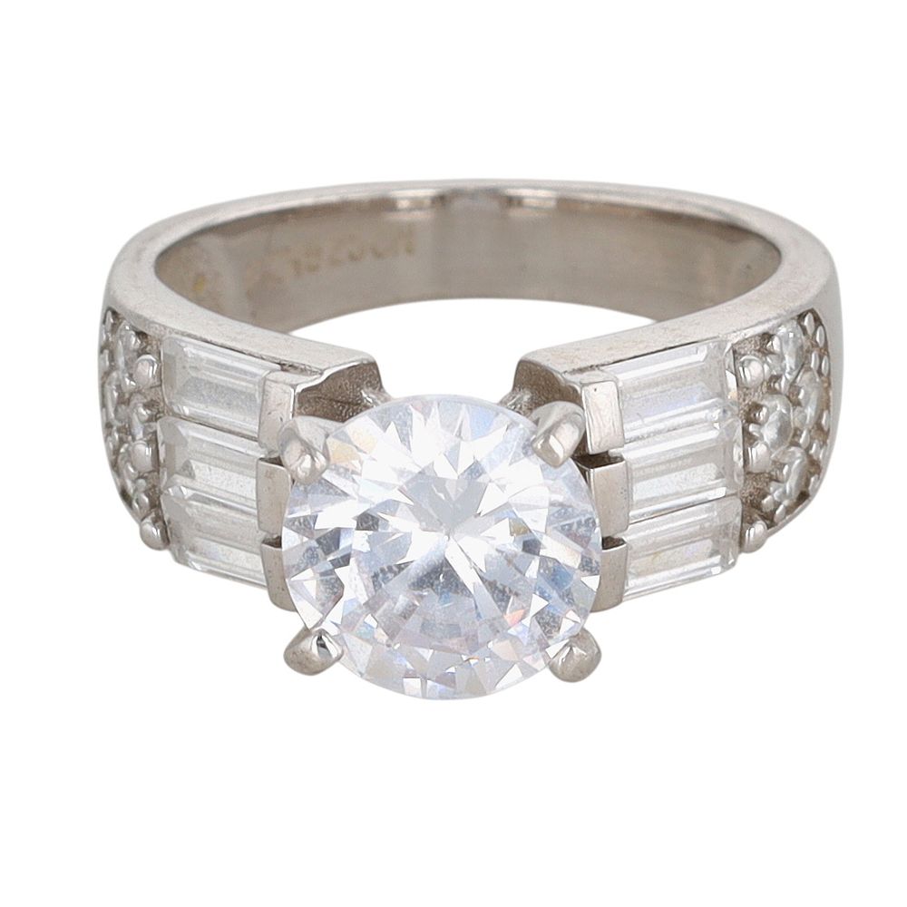 Lot 298: Signed Sterling Silver CZ Round Cut Solitaire Ring Size 5