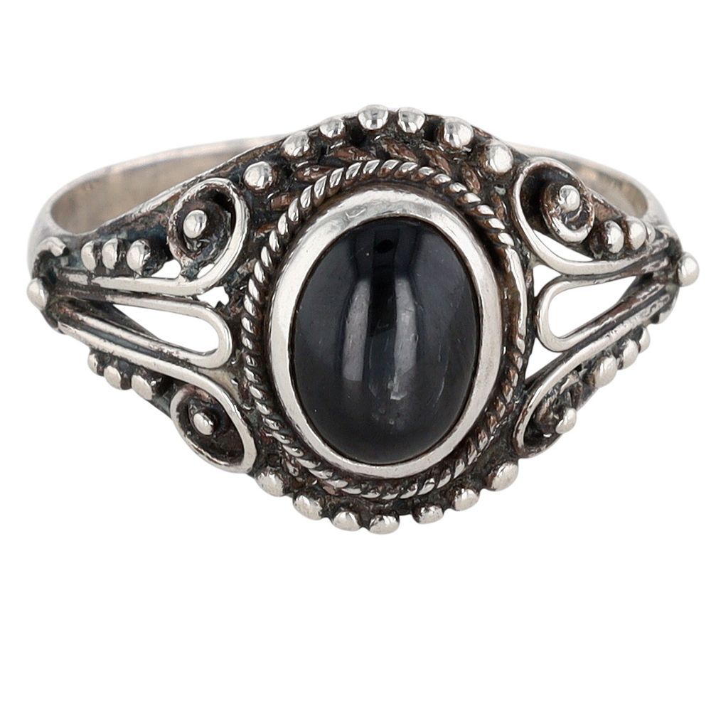 Lot 304: Sterling Silver Hawks Eye Granulated Oval Ring Size 7