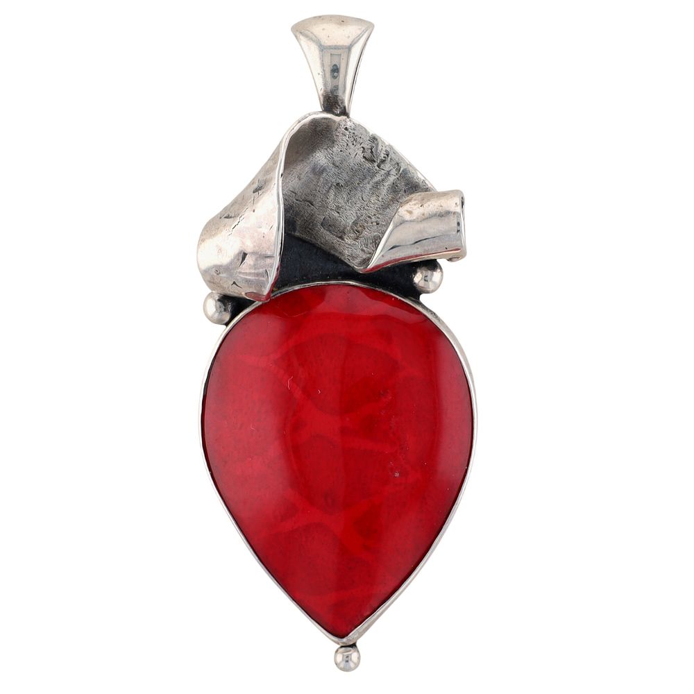 Lot 306: Mary Watson Sterling Silver Red Fossilized Coral Drop Pendant
